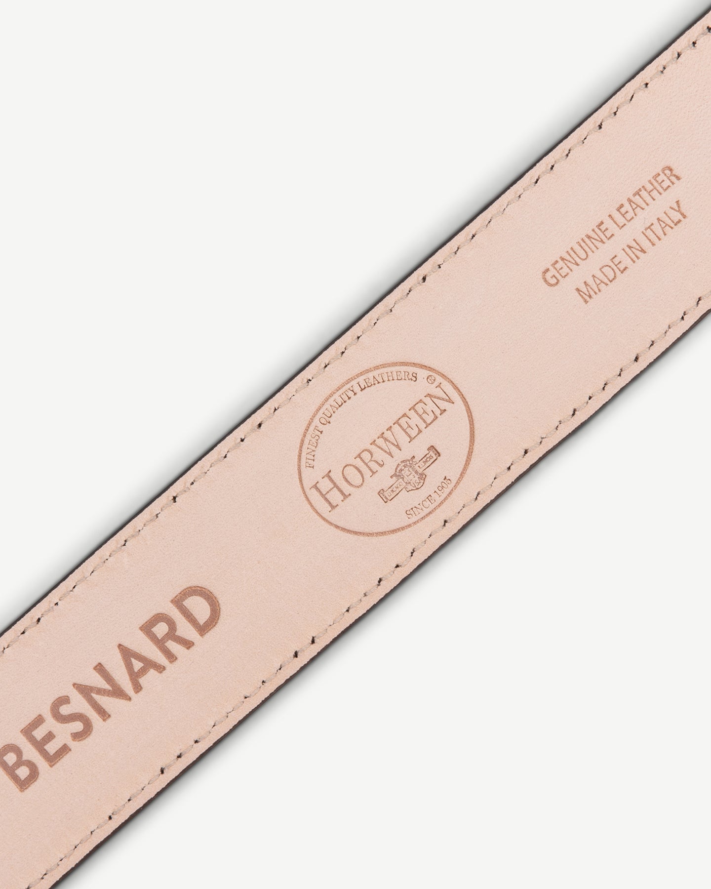 Dress belt with nubuck lining and Horween tannery stamp
