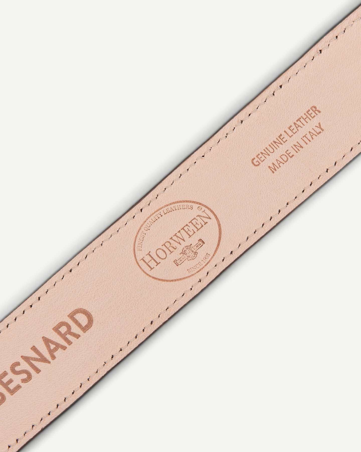 Dress belt with nubuck lining and Horween tannery stamp