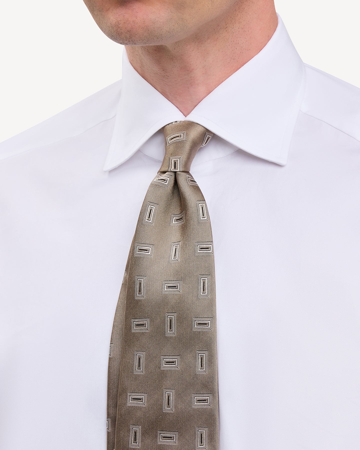 Beige Geometric Jacquard Silk Tie
