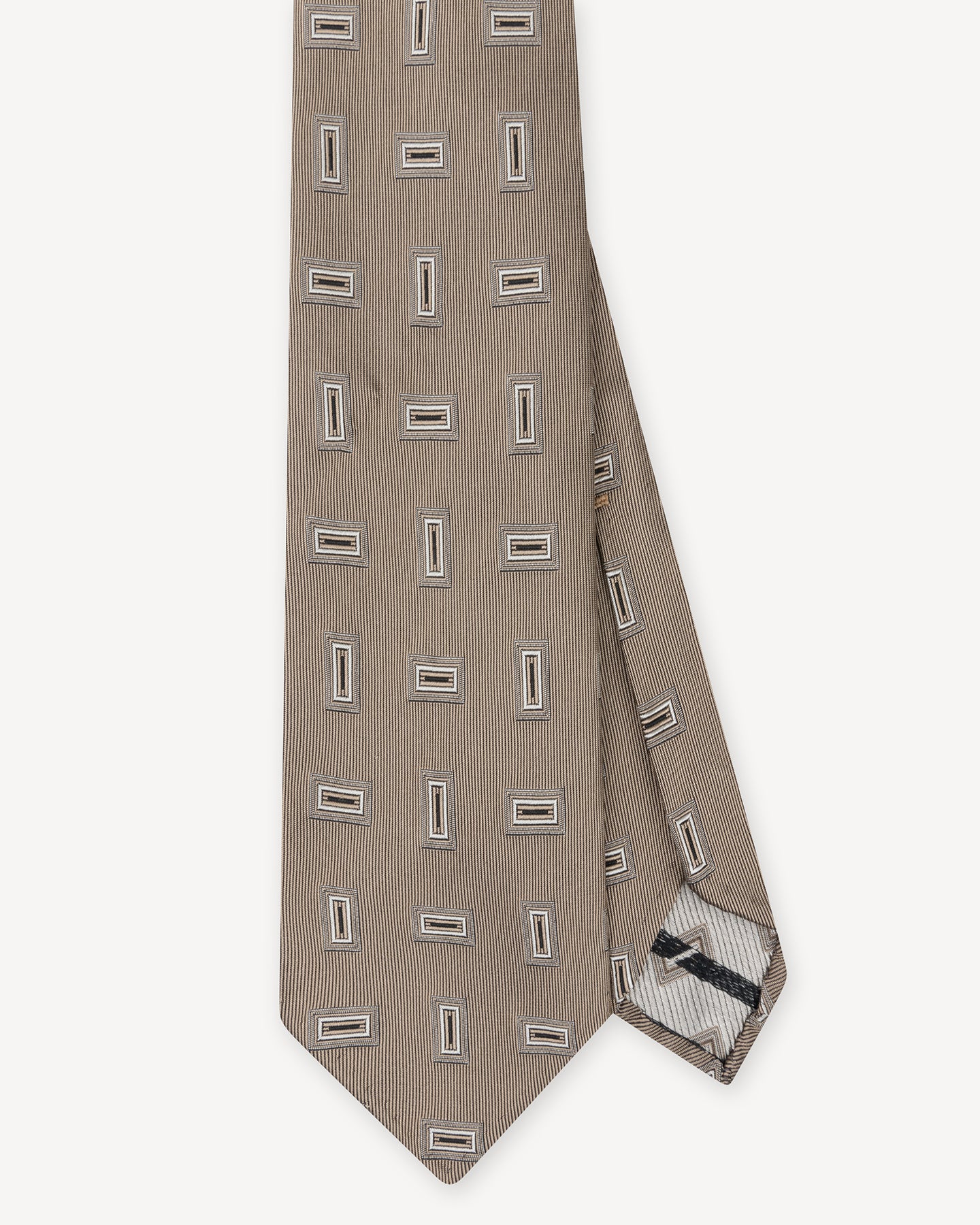 Beige Geometric Jacquard Silk Tie