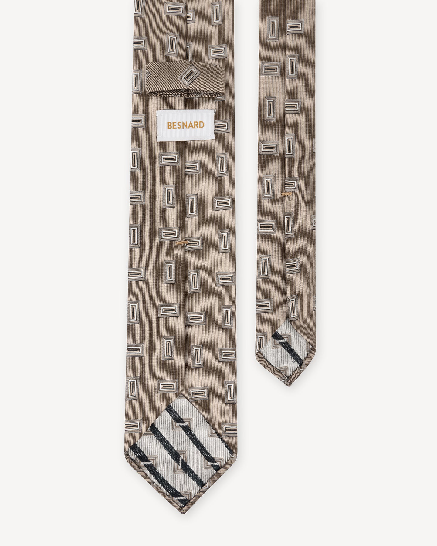 Beige Geometric Jacquard Silk Tie