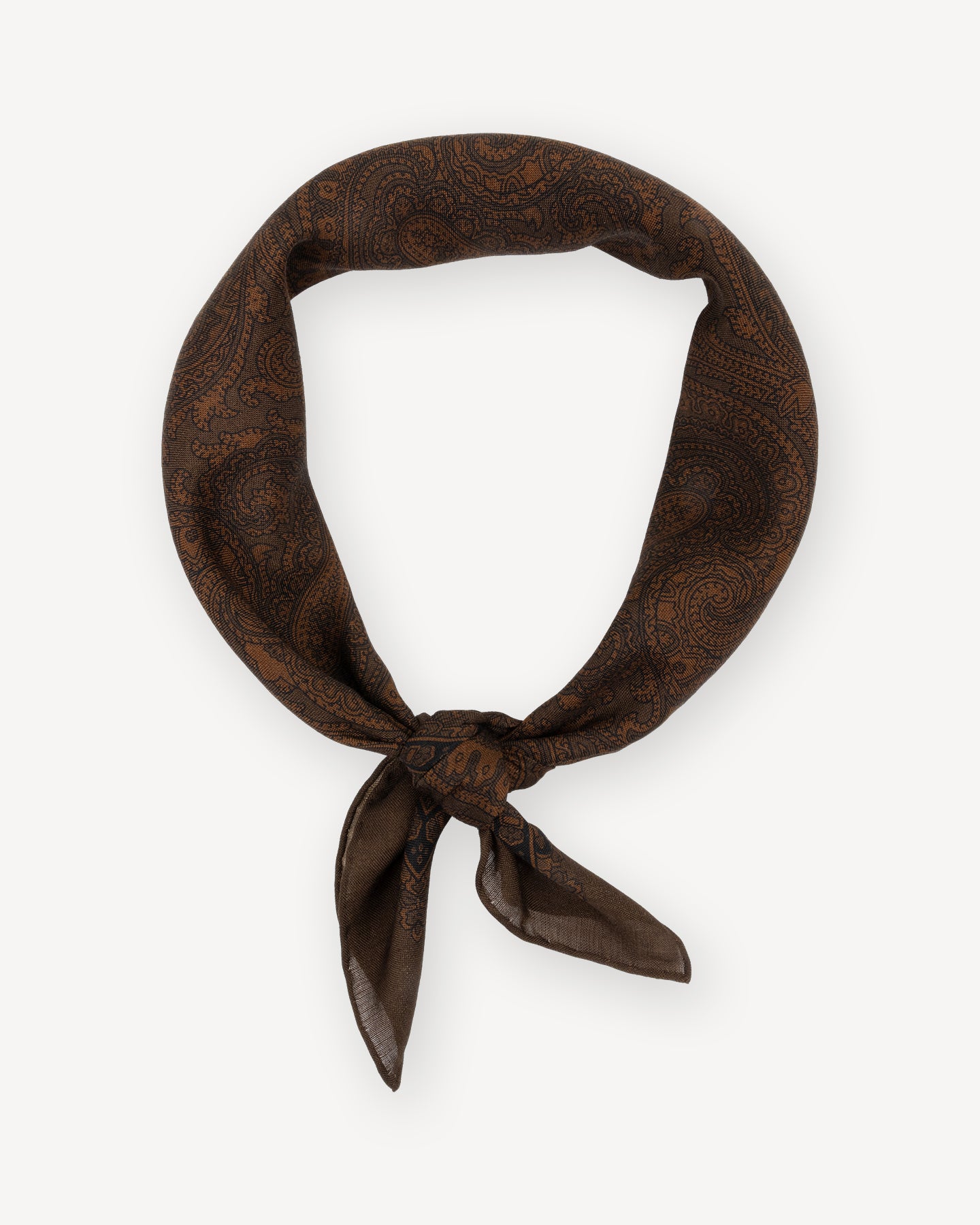 Dark brown low contrast paisley print neckerchief for men
