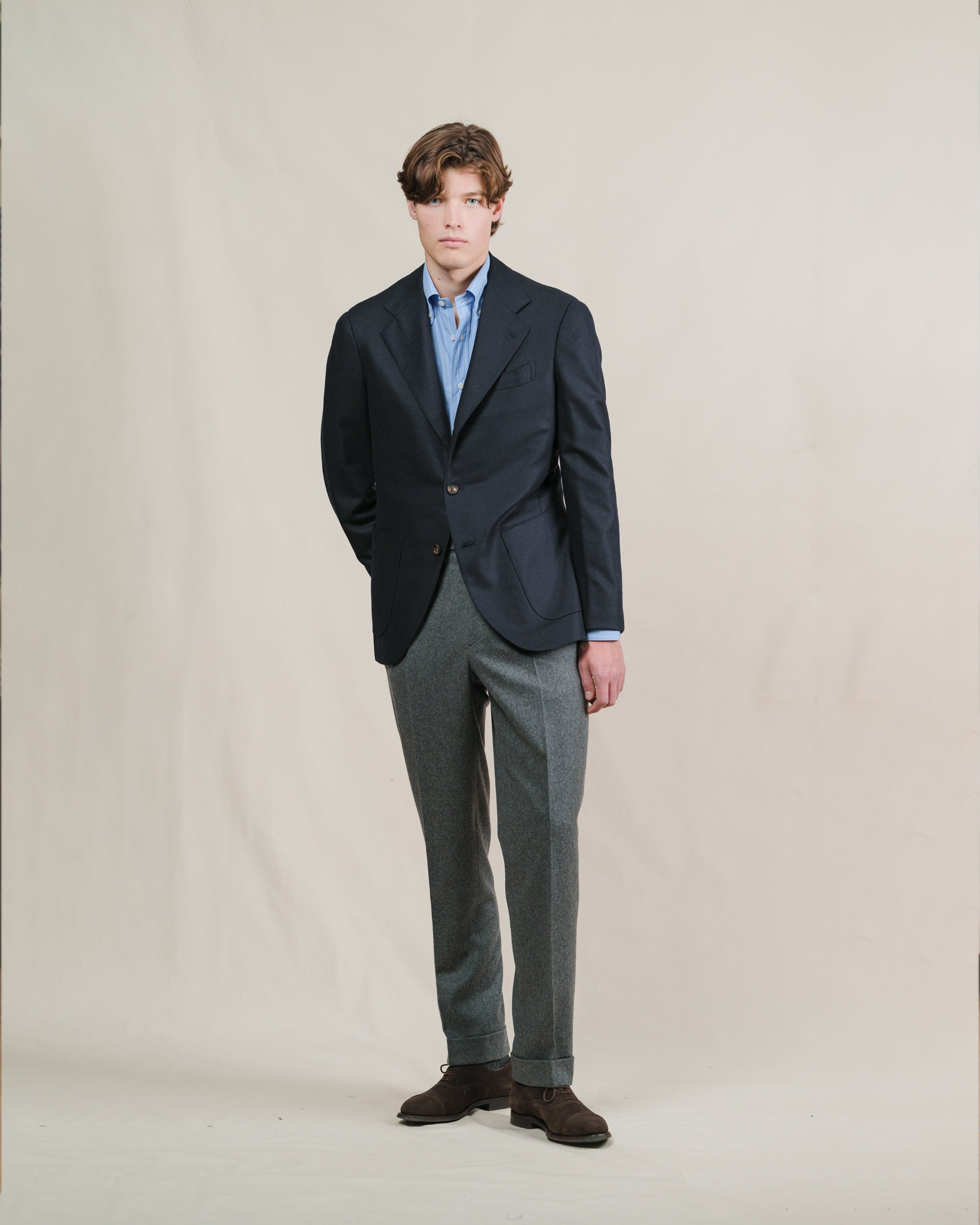 Blue Reverse Stripe Poplin Button Down Shirt