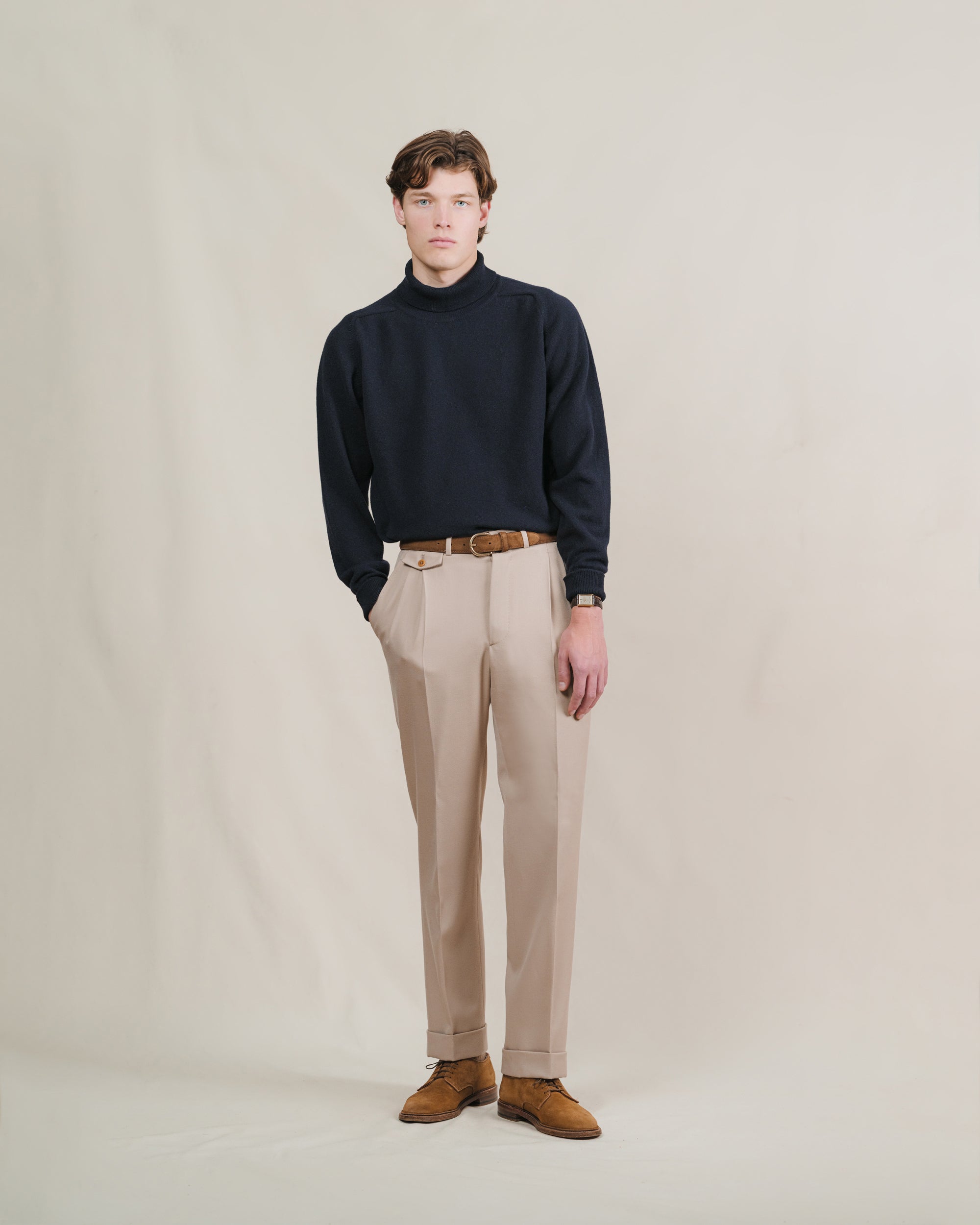 Navy Lambswool Roll Neck