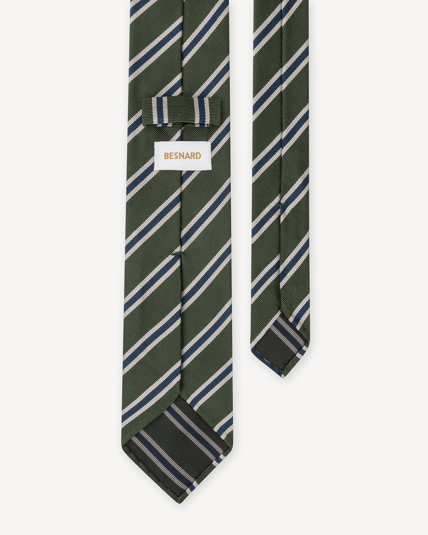 Green Tan and Navy Regimental Stripe Repp Tie