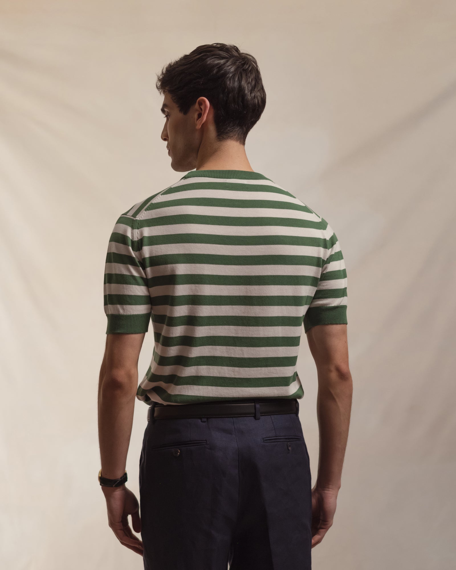 Green Ecru Stripe Knitted T-Shirt