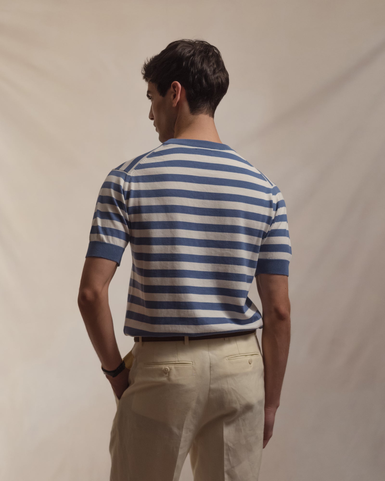 Blue White Stripe Knitted T-Shirt