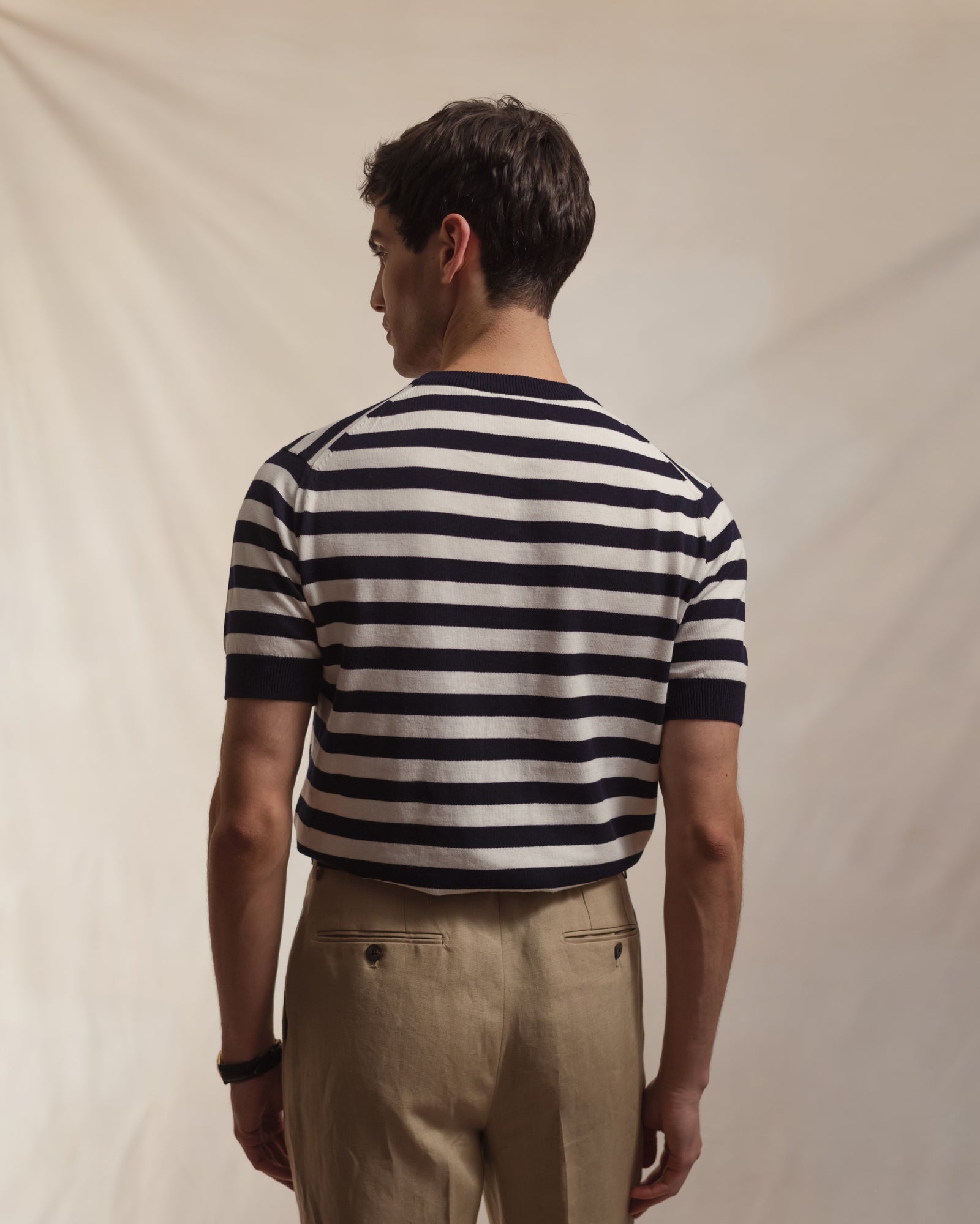 Navy White Stripe Knitted T-Shirt