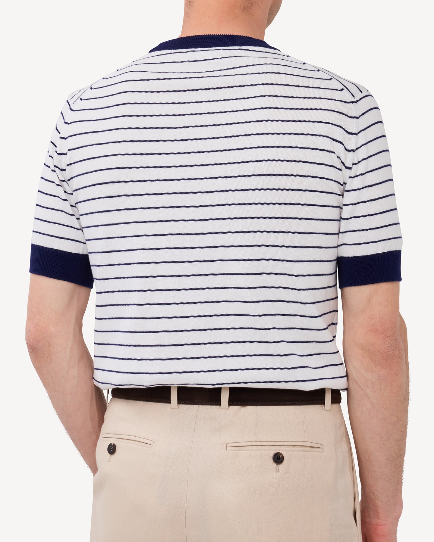 White Navy Breton Stripe Knitted T-Shirt