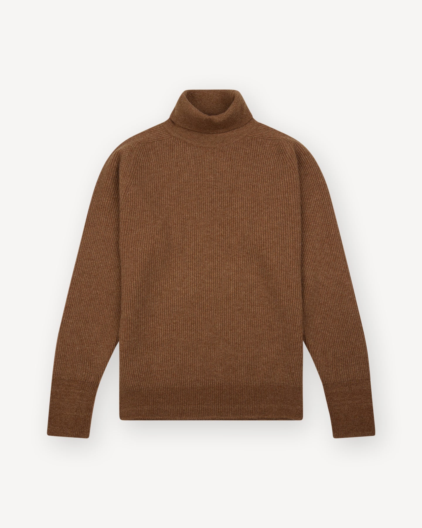 Camel Lambswool Ribbed Rollneck Sweater