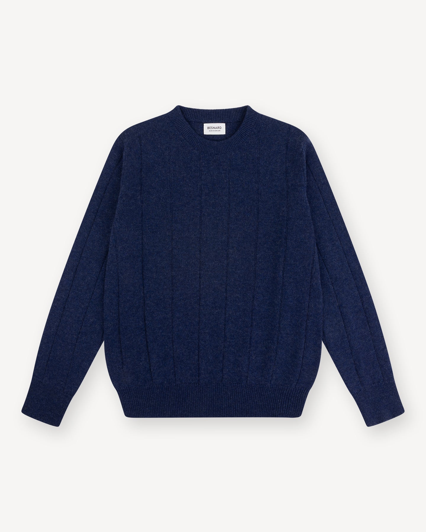 Dark Blue Cashmere Cotton Wide Rib Crew Neck