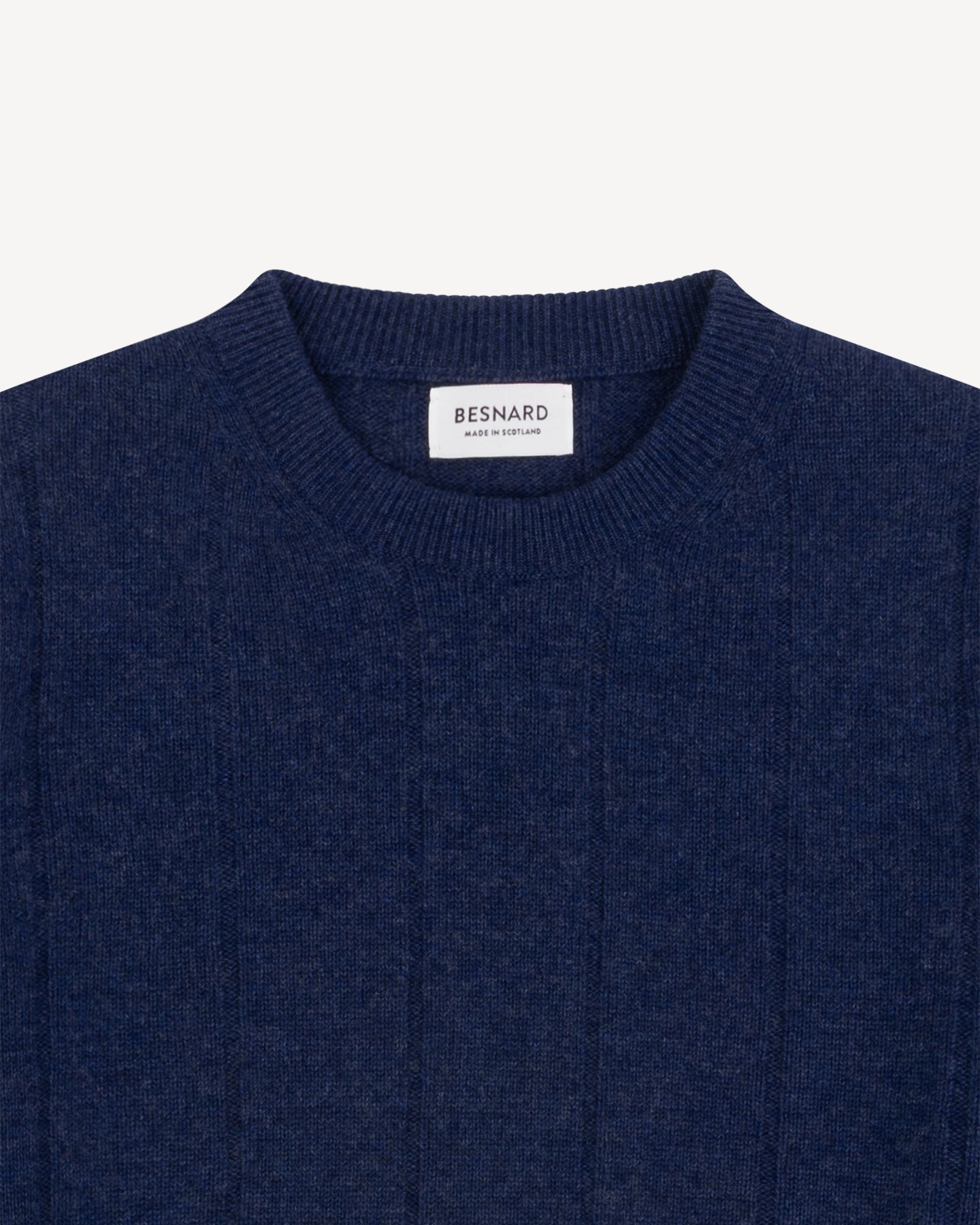 Dark Blue Cashmere Cotton Wide Rib Crew Neck