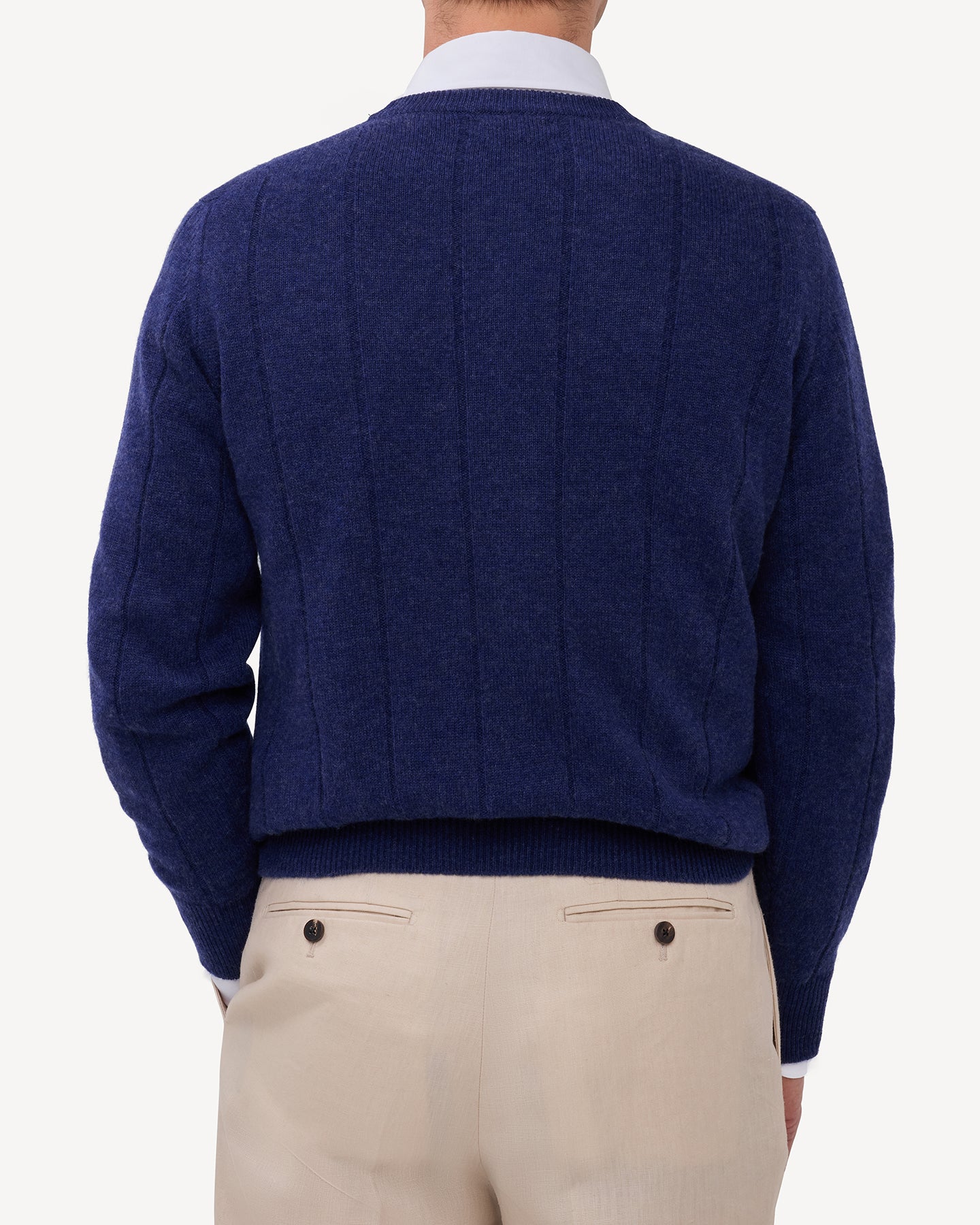 Dark Blue Cashmere Cotton Wide Rib Crew Neck