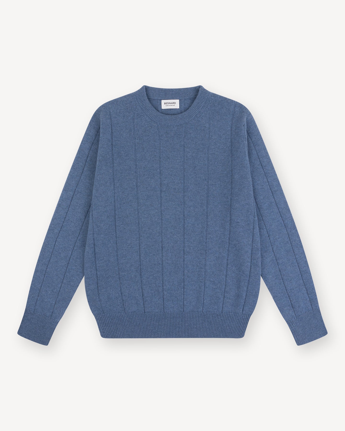 Denim Blue Cashmere Cotton Wide Rib Crew Neck