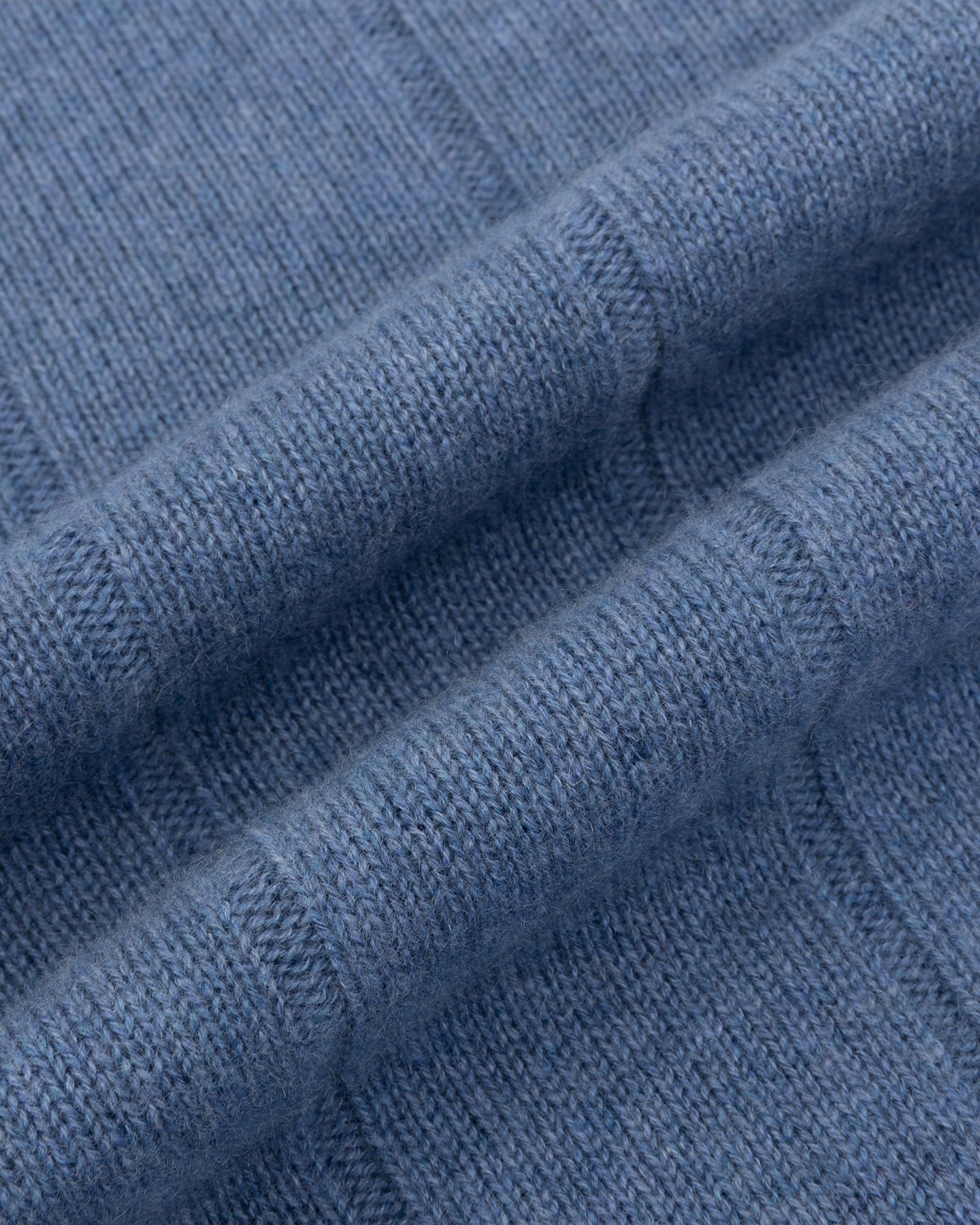 Denim Blue Cashmere Cotton Wide Rib Crew Neck