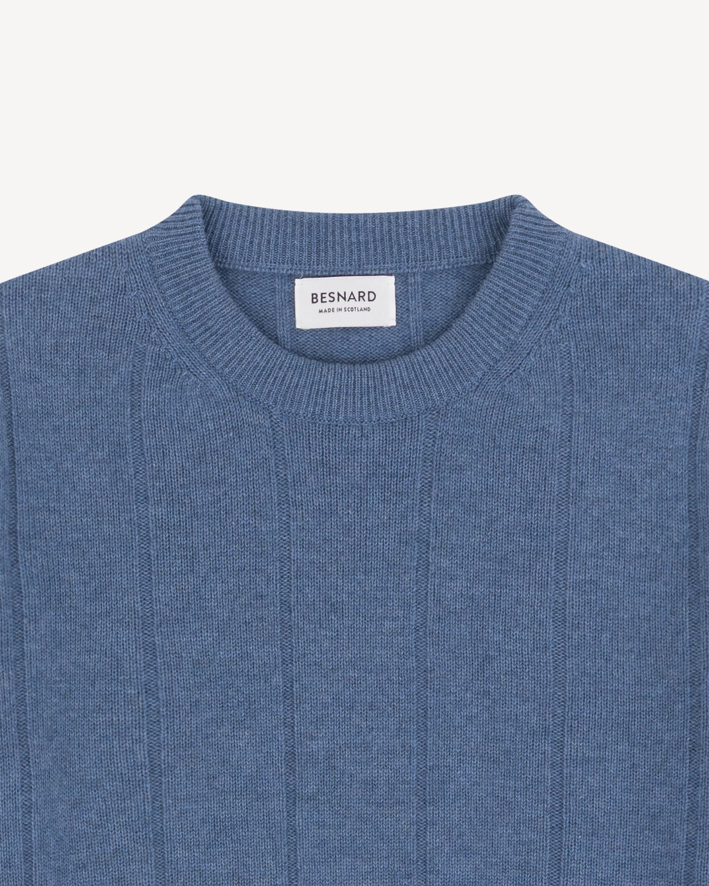 Denim Blue Cashmere Cotton Wide Rib Crew Neck