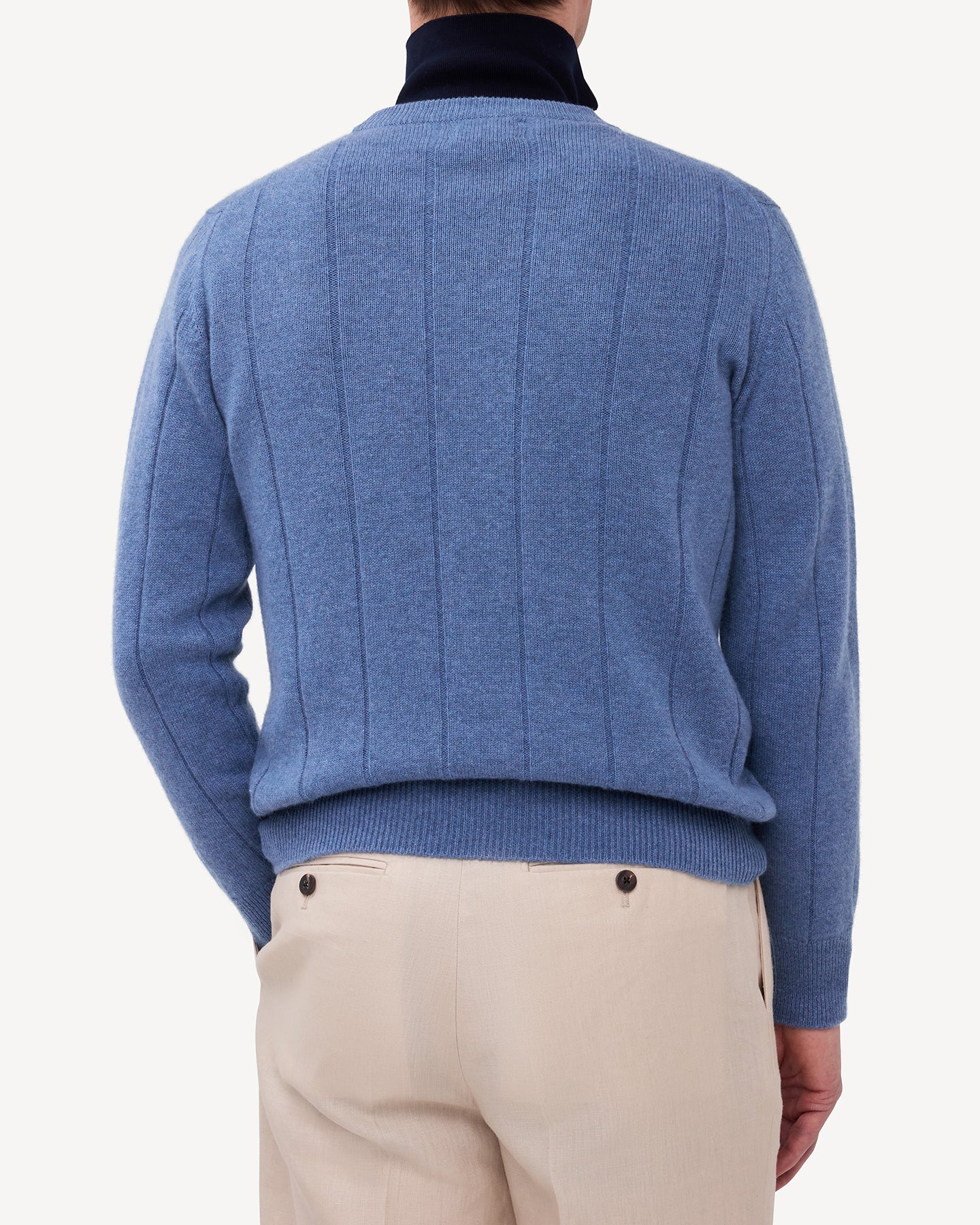 Denim Blue Cashmere Cotton Wide Rib Crew Neck