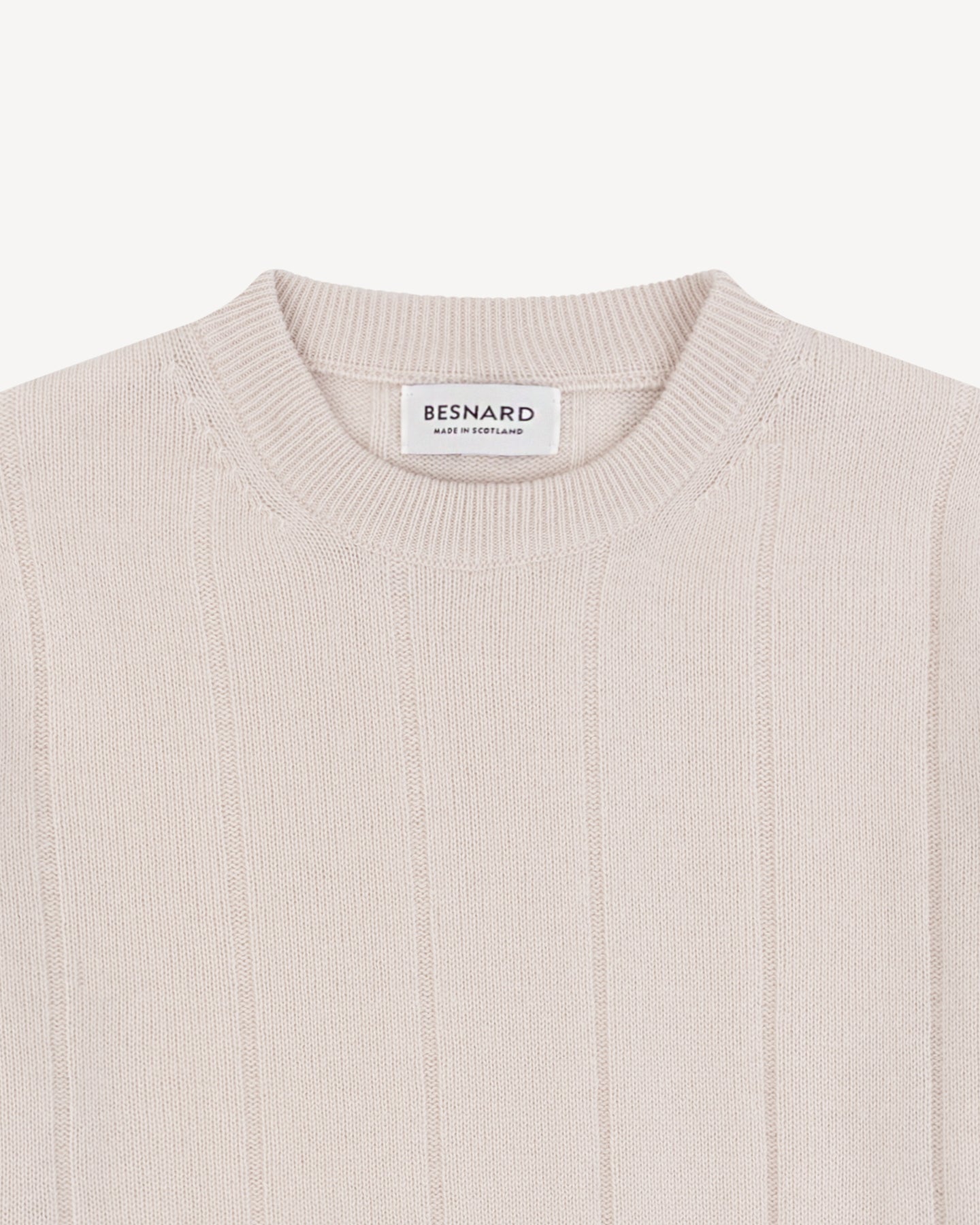 Ecru Cashmere Cotton Wide Rib Crew Neck