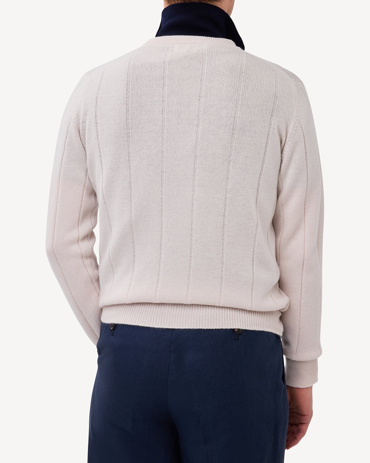 Ecru Cashmere Cotton Wide Rib Crew Neck
