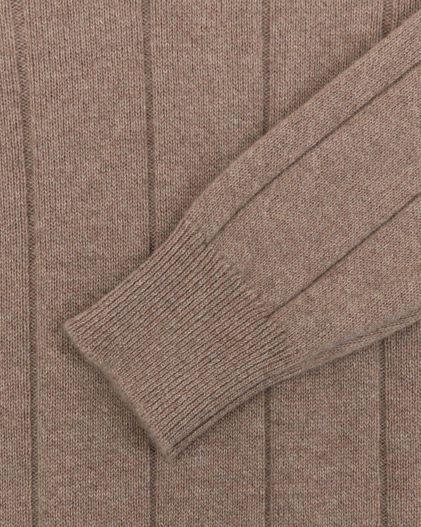 Light Brown Cashmere Cotton Wide Rib Crew Neck