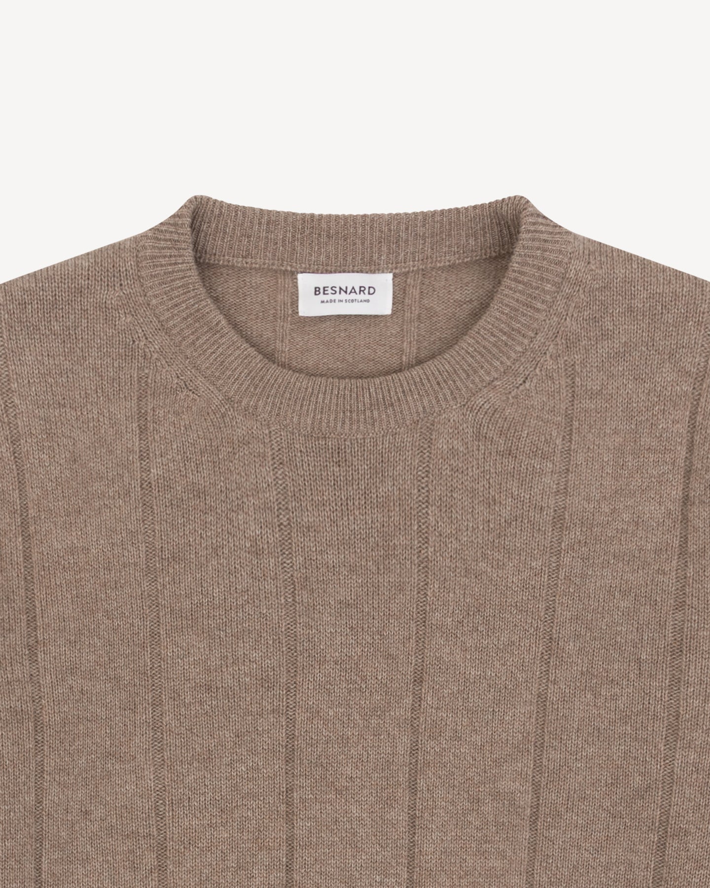 Light Brown Cashmere Cotton Wide Rib Crew Neck