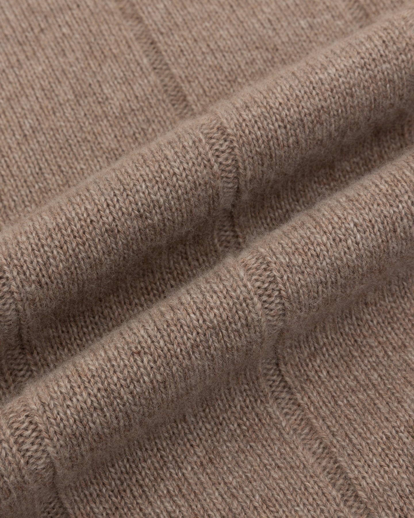 Light Brown Cashmere Cotton Wide Rib Crew Neck
