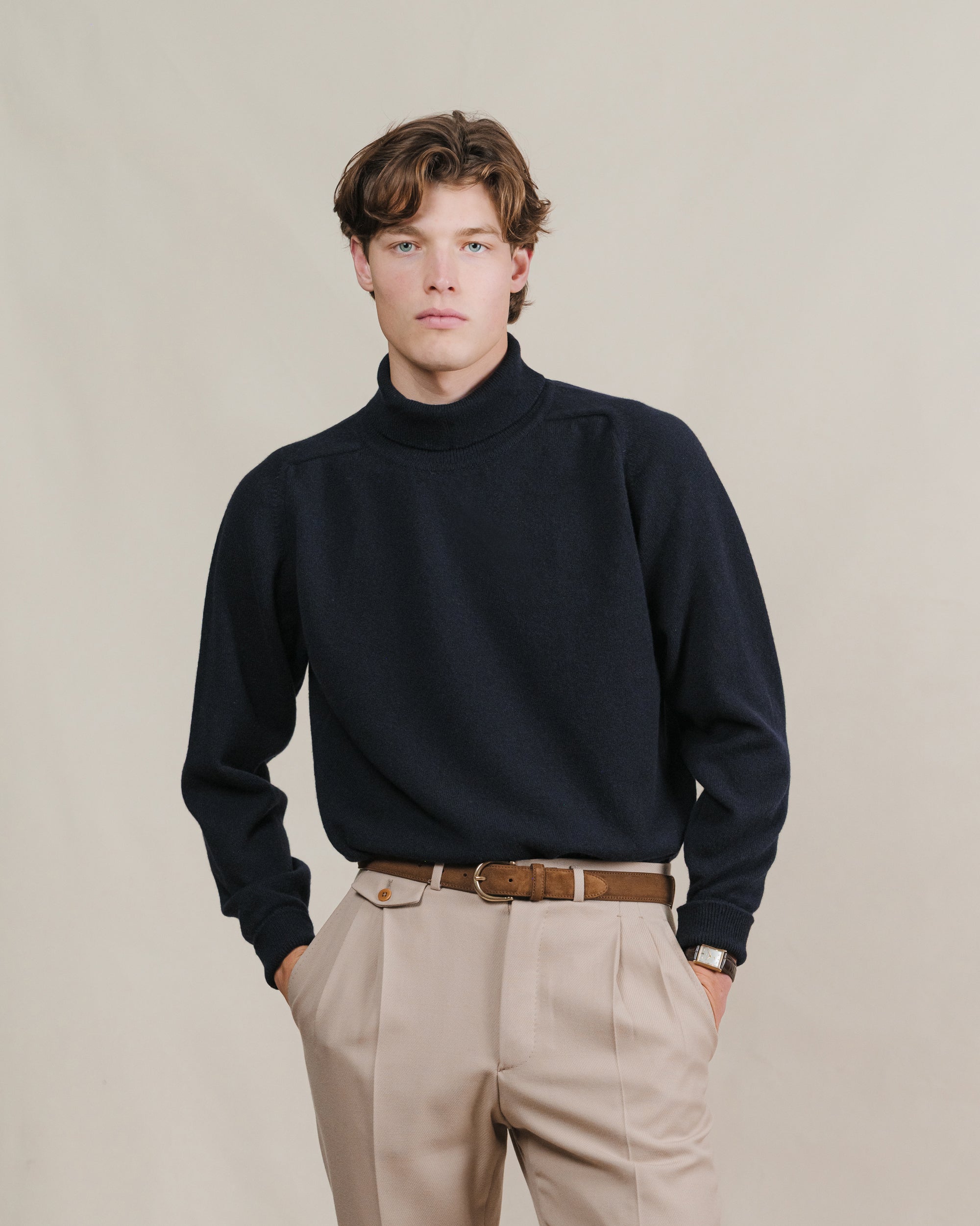 Navy Lambswool Roll Neck
