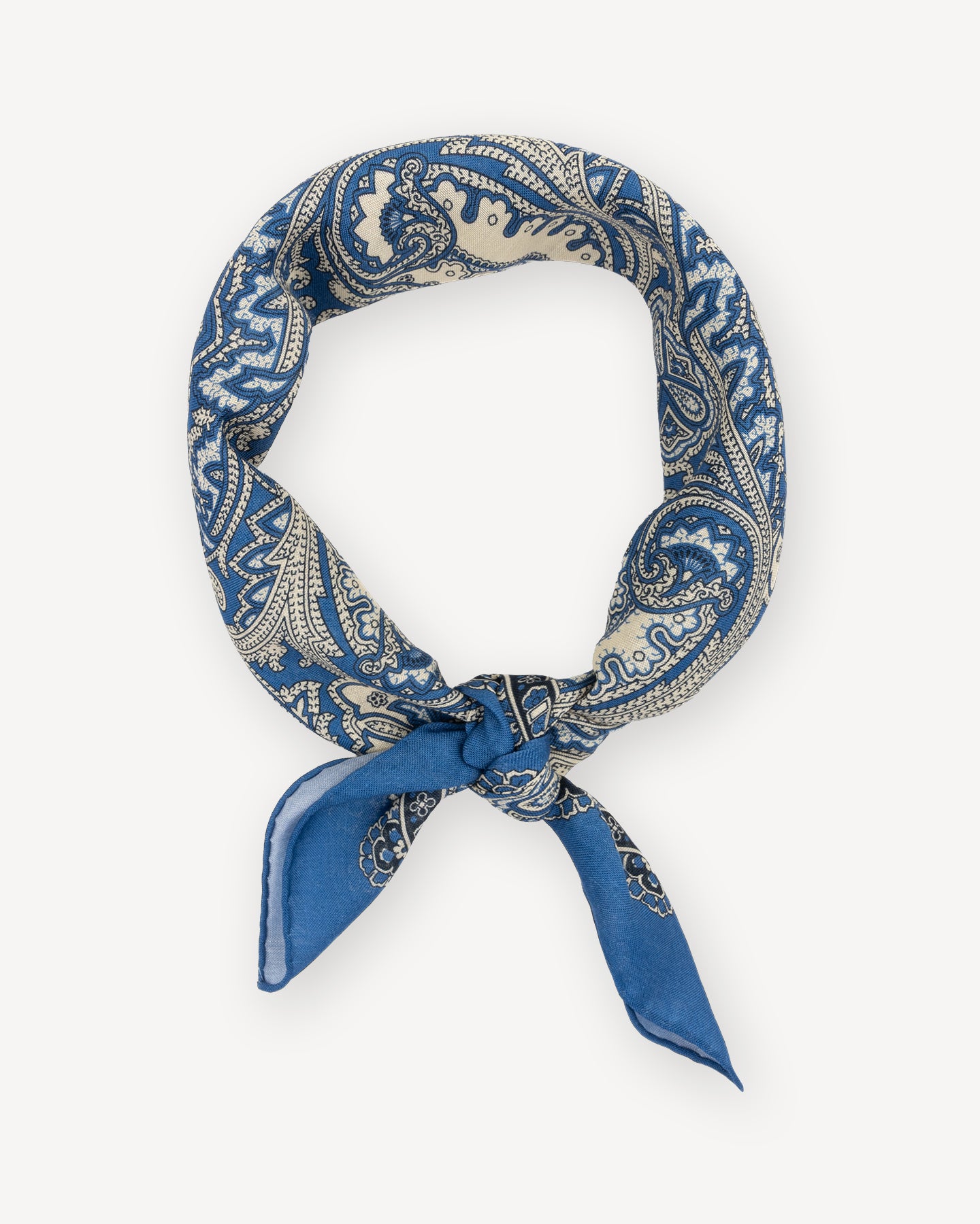 Light blue, ecru and navy paisley neckerchief for men