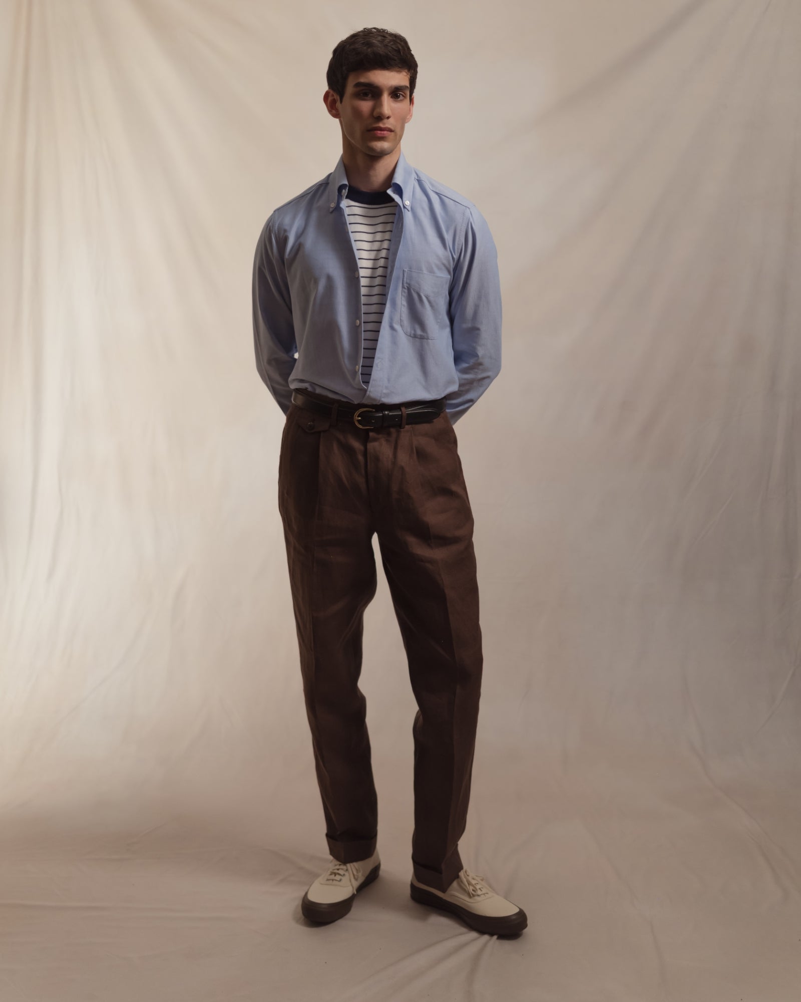 Dark Brown Double Pleat Linen Trousers