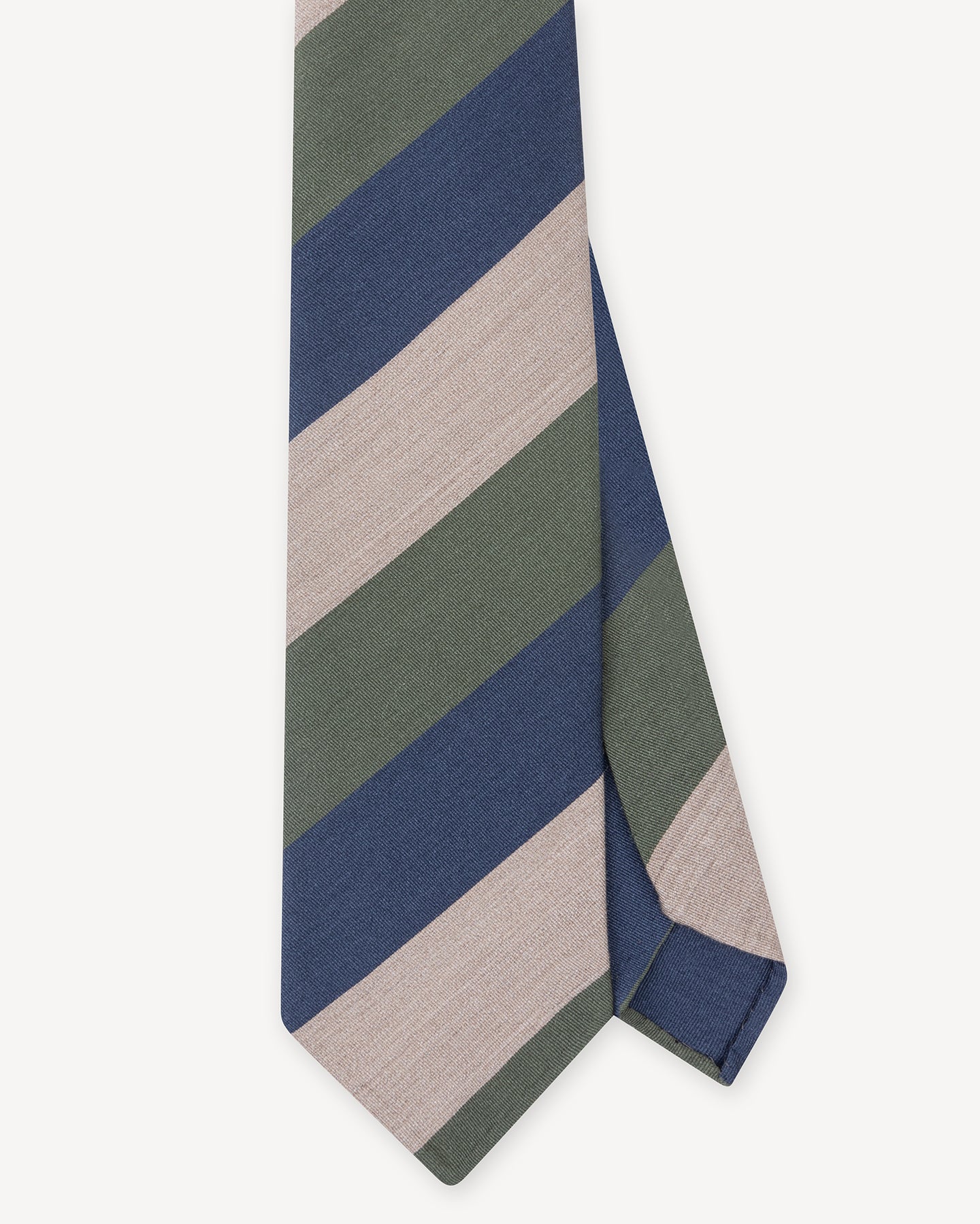 Navy Beige and Green Block Stripe Mogador Tie