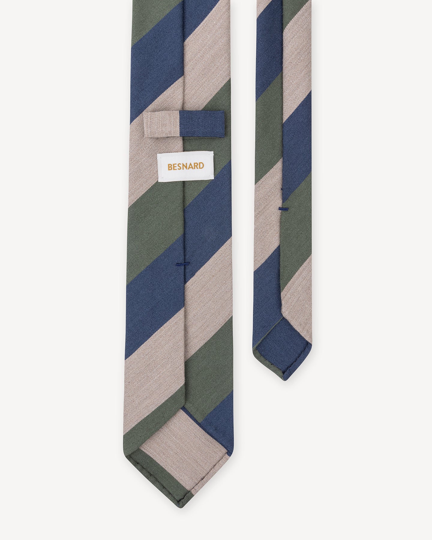 Navy Beige and Green Block Stripe Mogador Tie