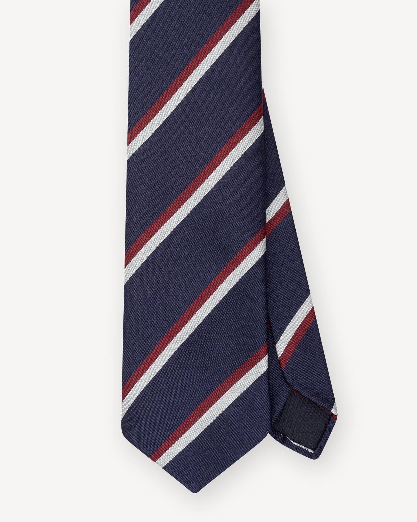 Navy, burgundy and white regimental stripe silk repp tie