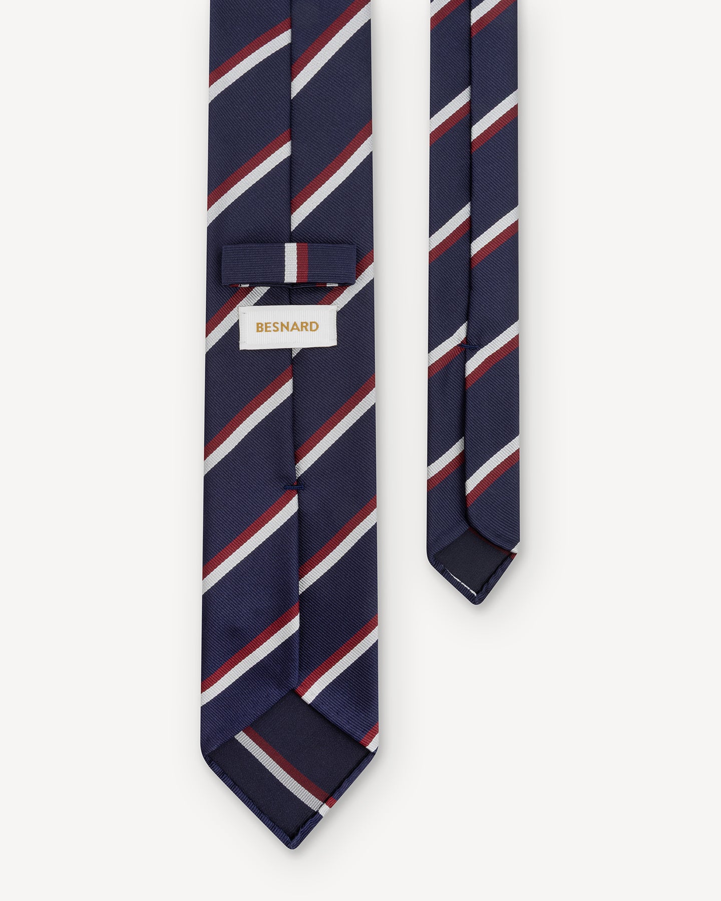 Navy, burgundy and white regimental stripe silk repp tie