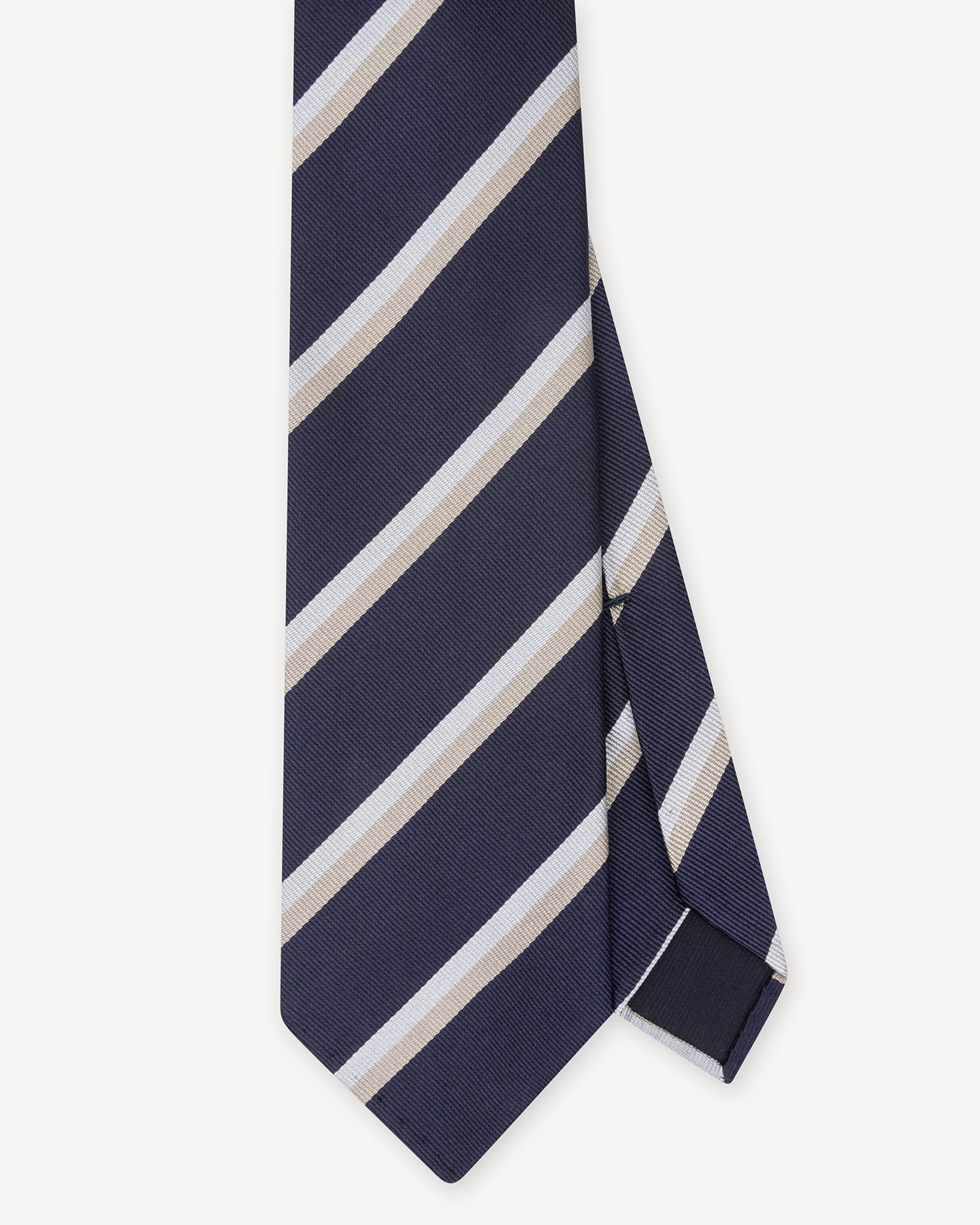Navy Champagne and White Regimental Stripe Repp Tie
