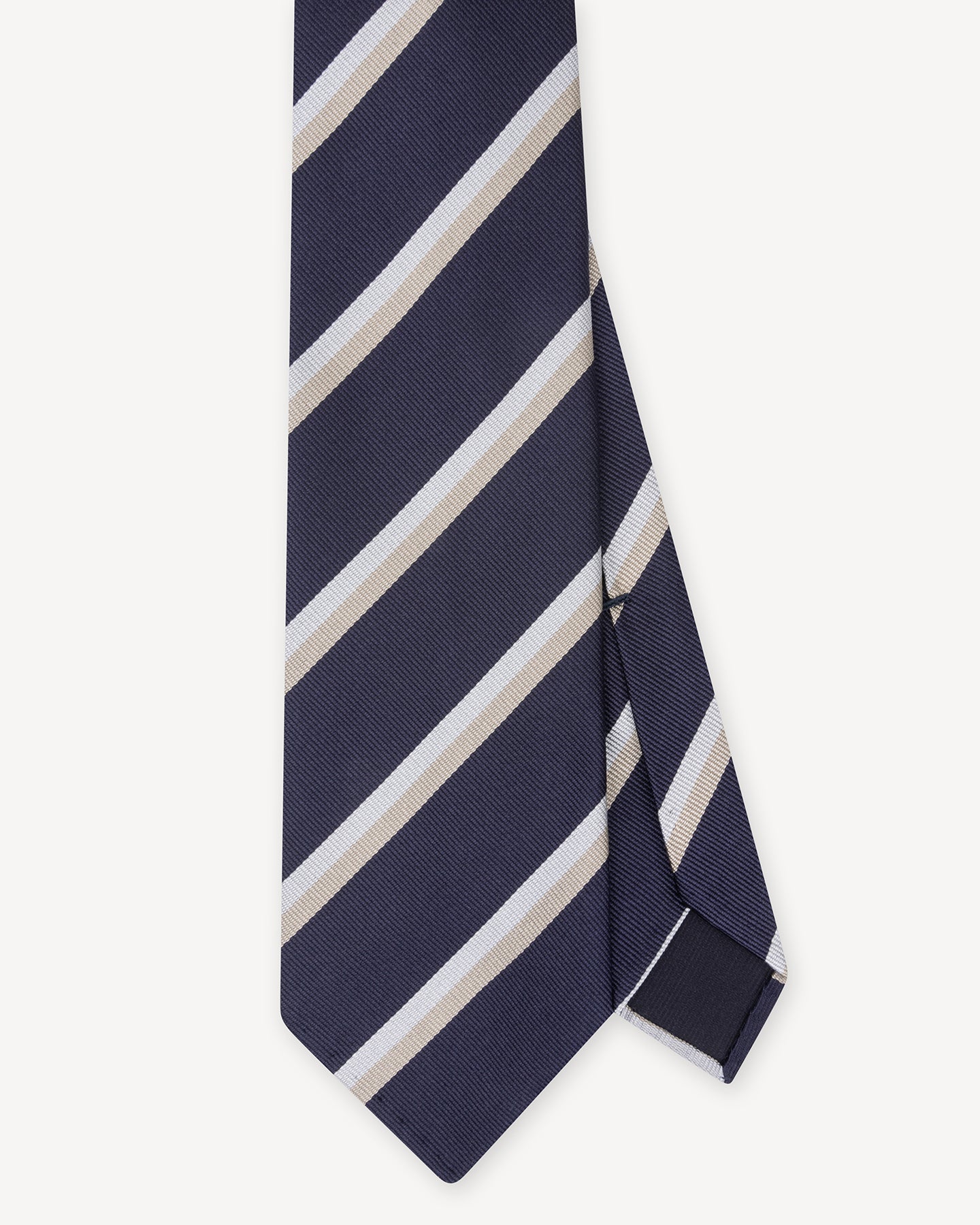 Navy, Champagne and White Regimental Stripe Repp Tie