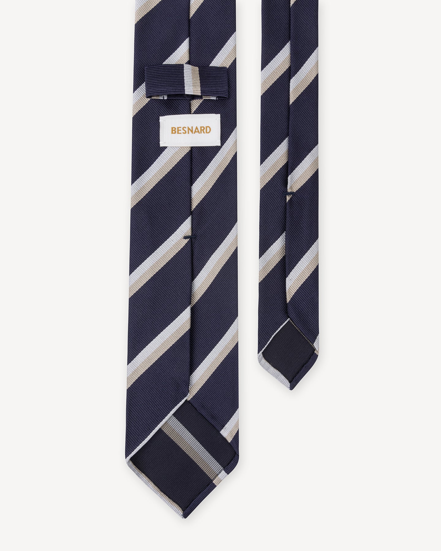 Navy Champagne and White Regimental Stripe Repp Tie