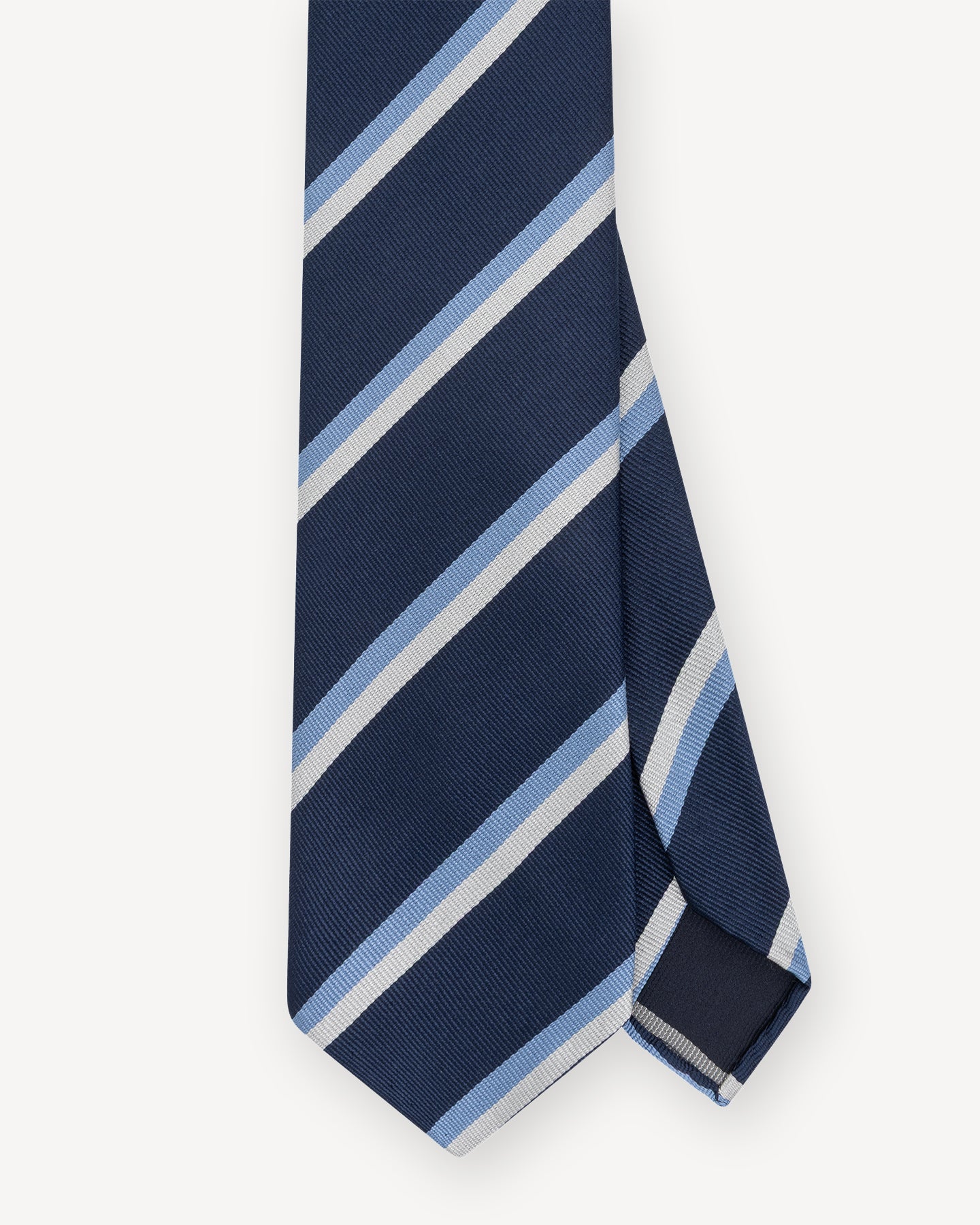 Navy, light blue and white regimental stripe silk repp tie