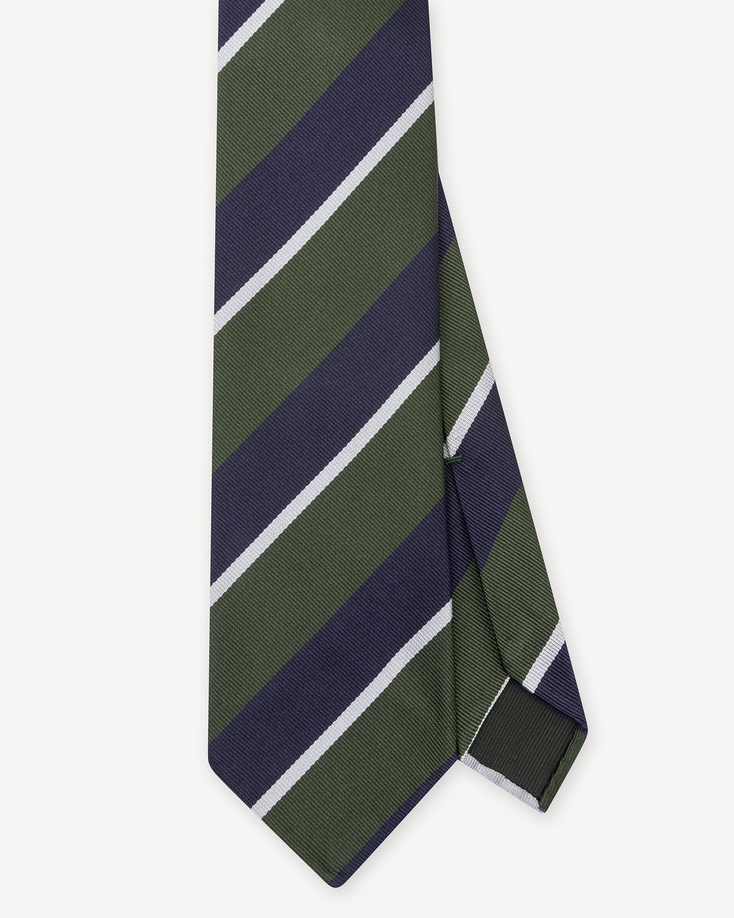 Navy Green and White Regimental Stripe Repp Tie