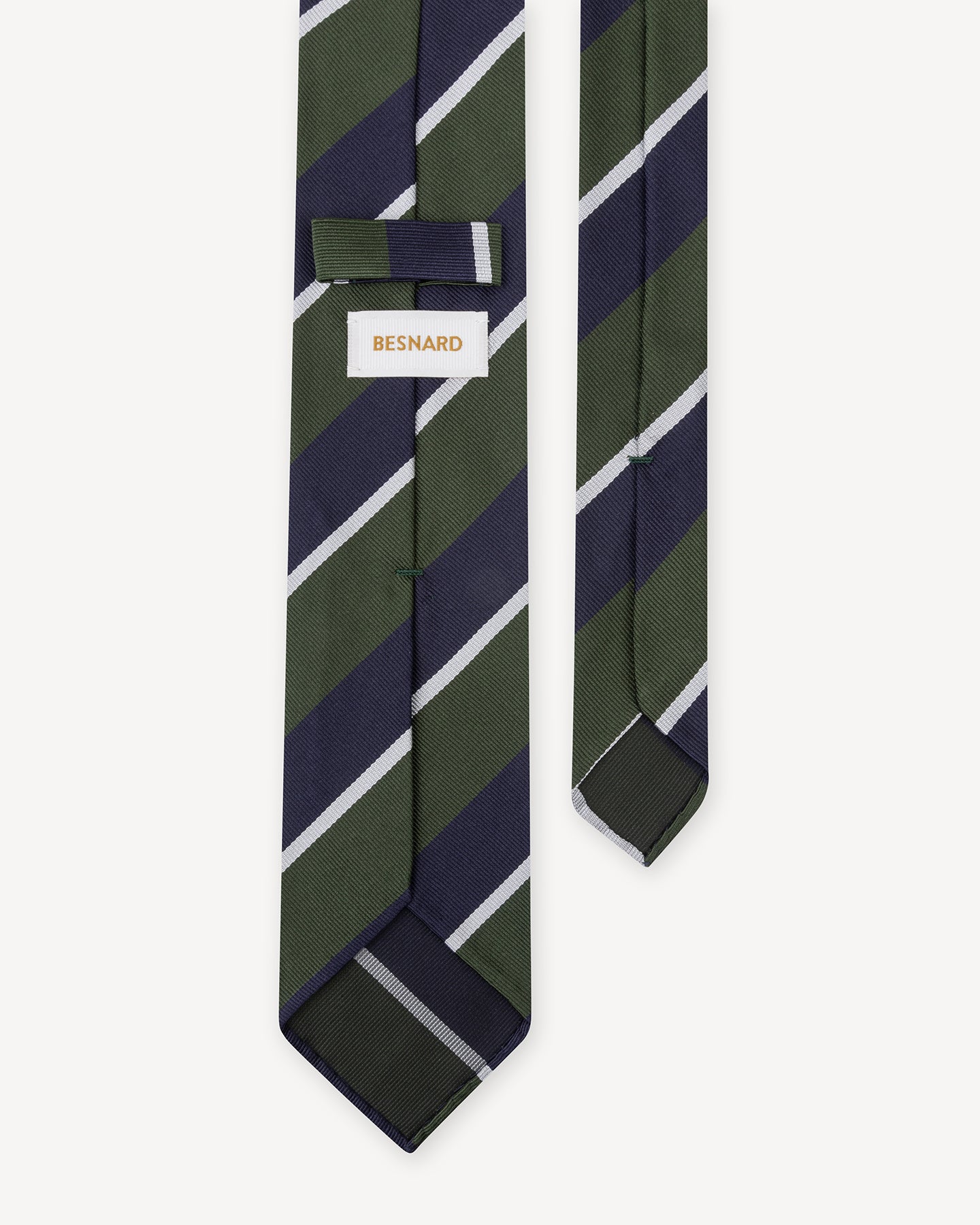 Navy Green and White Regimental Stripe Repp Tie