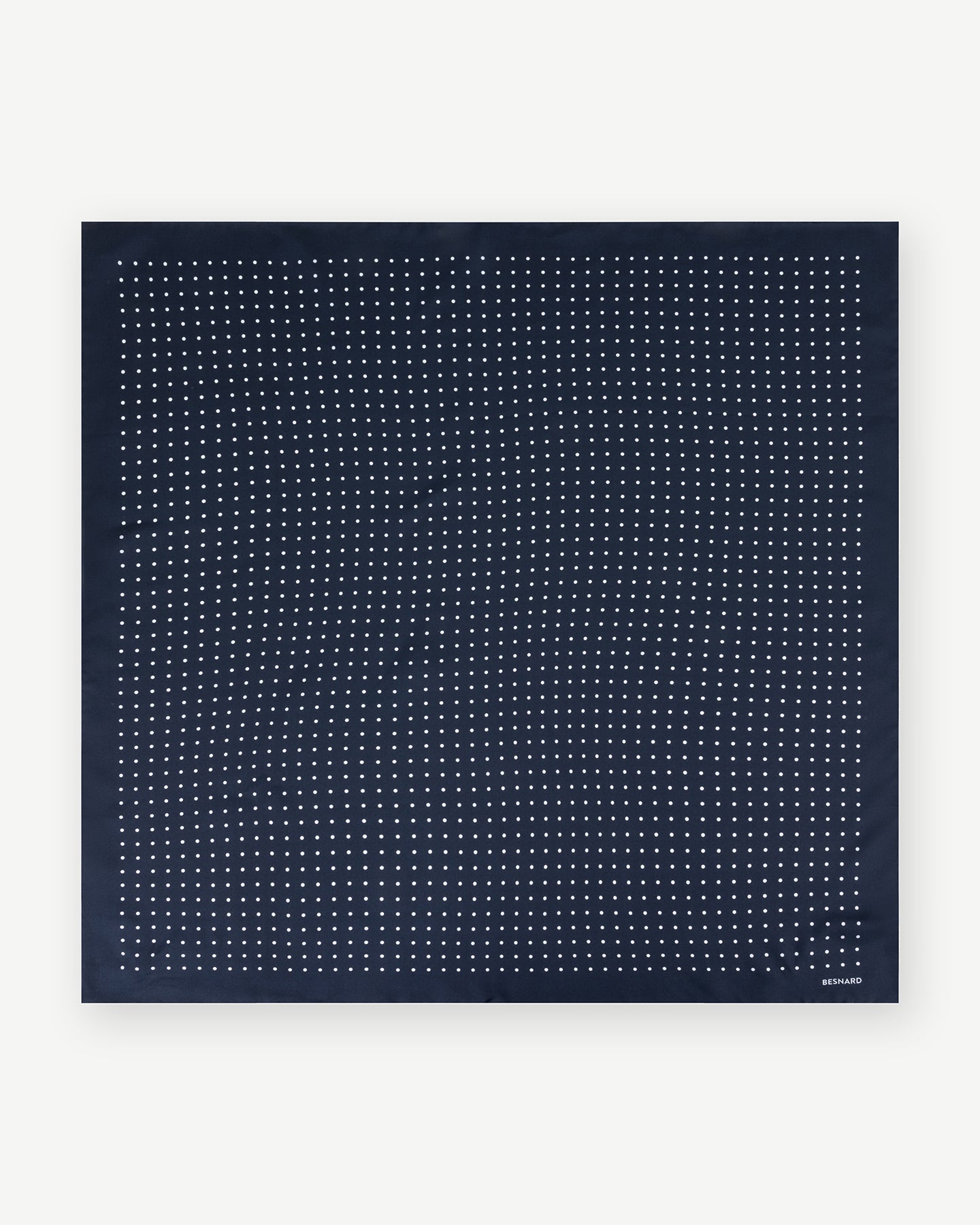 Navy silk square scarf with white polka dots
