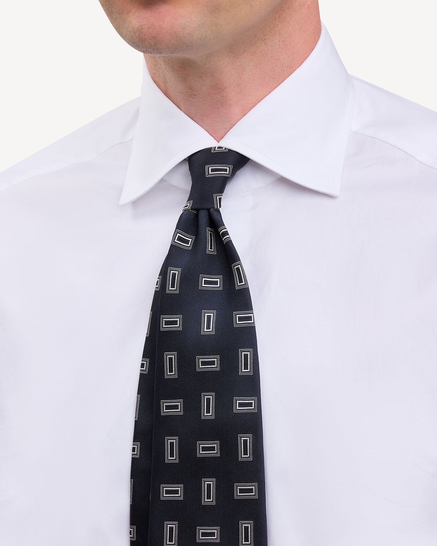 Navy Geometric Jacquard Silk Tie