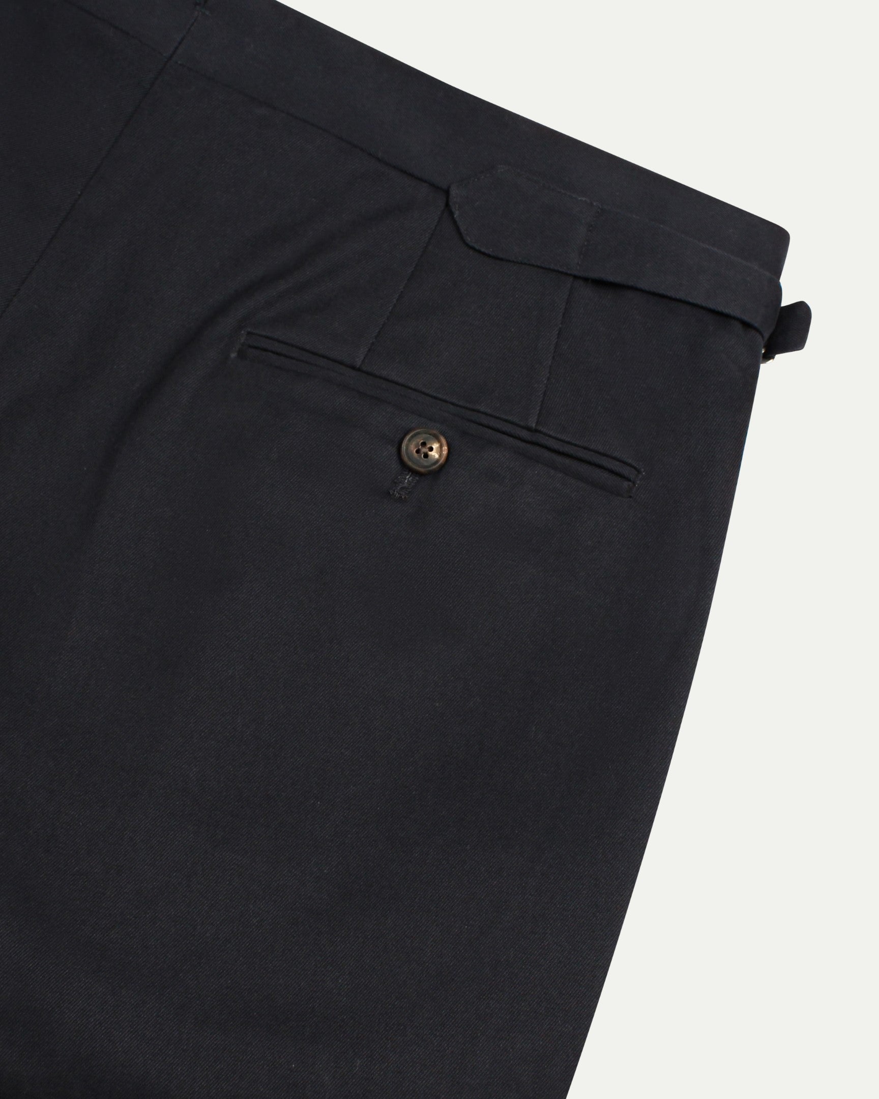 Navy Single Pleat Cotton Drill Trousers