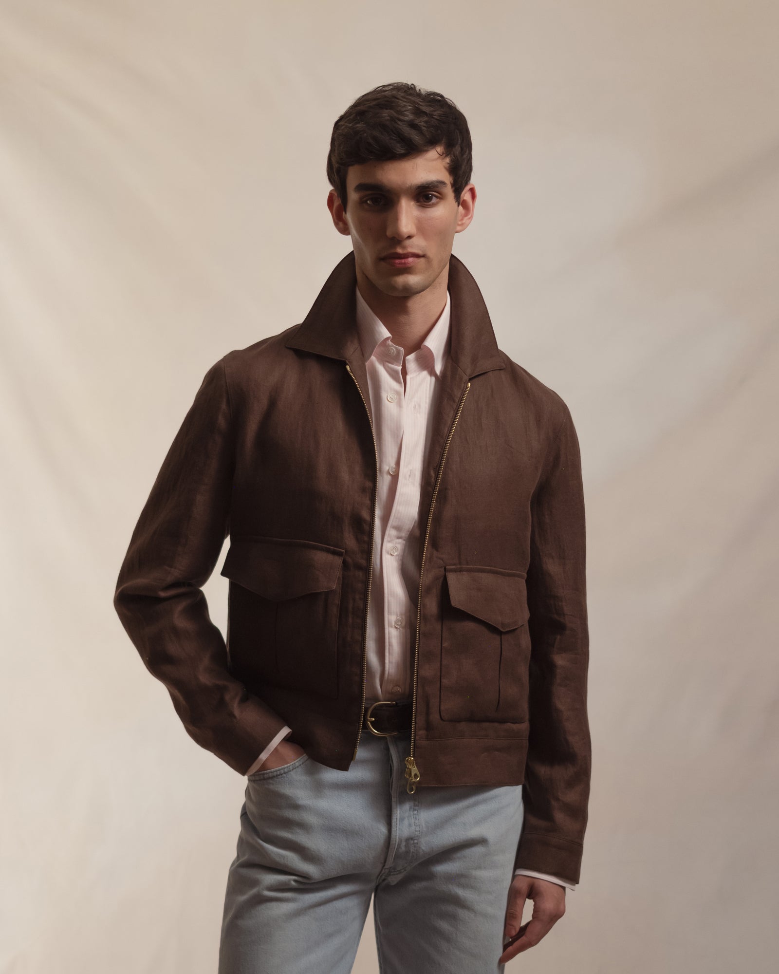 Brown Linen Flight Jacket