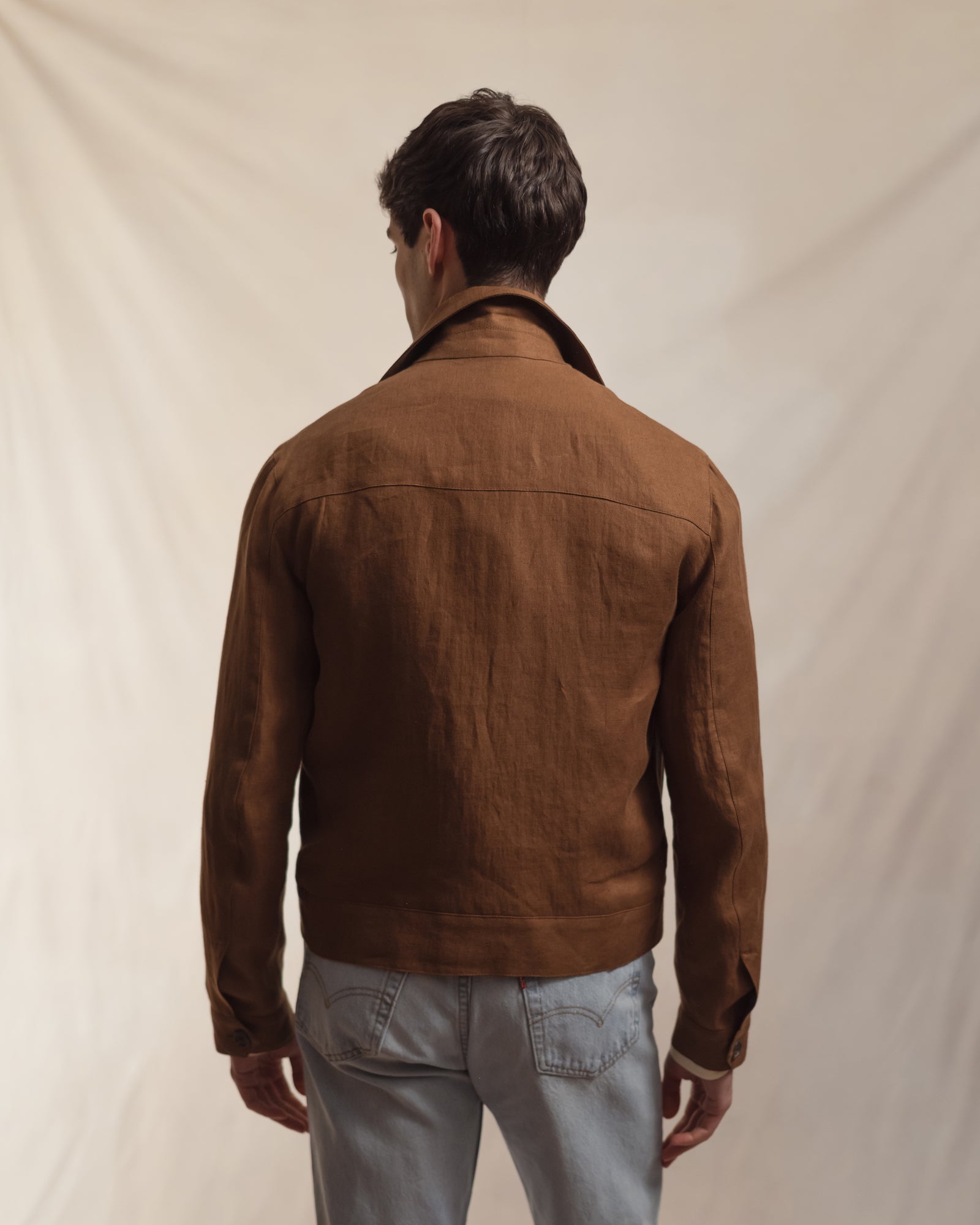Dark Tan Linen Flight Jacket