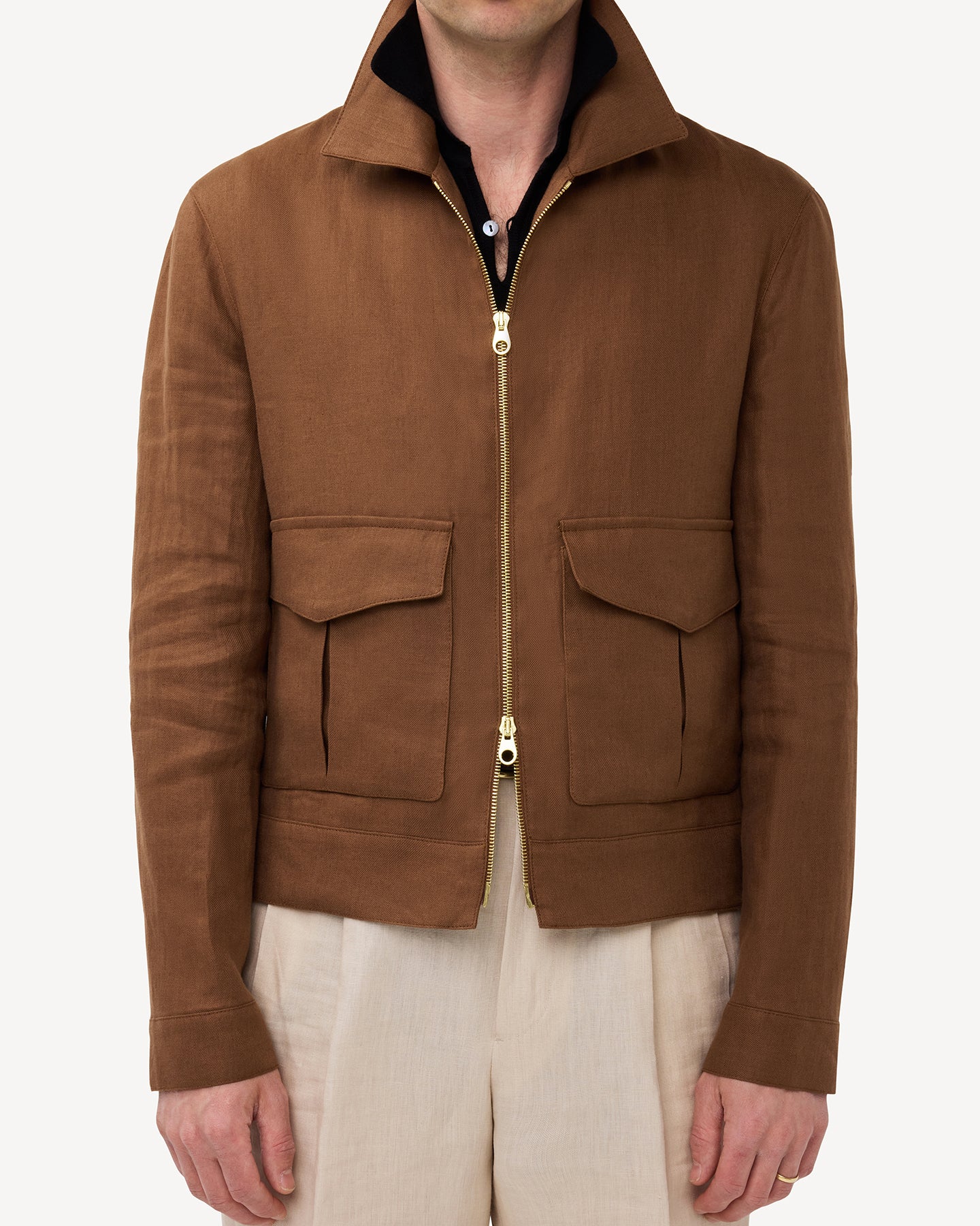Dark Tan Linen Flight Jacket