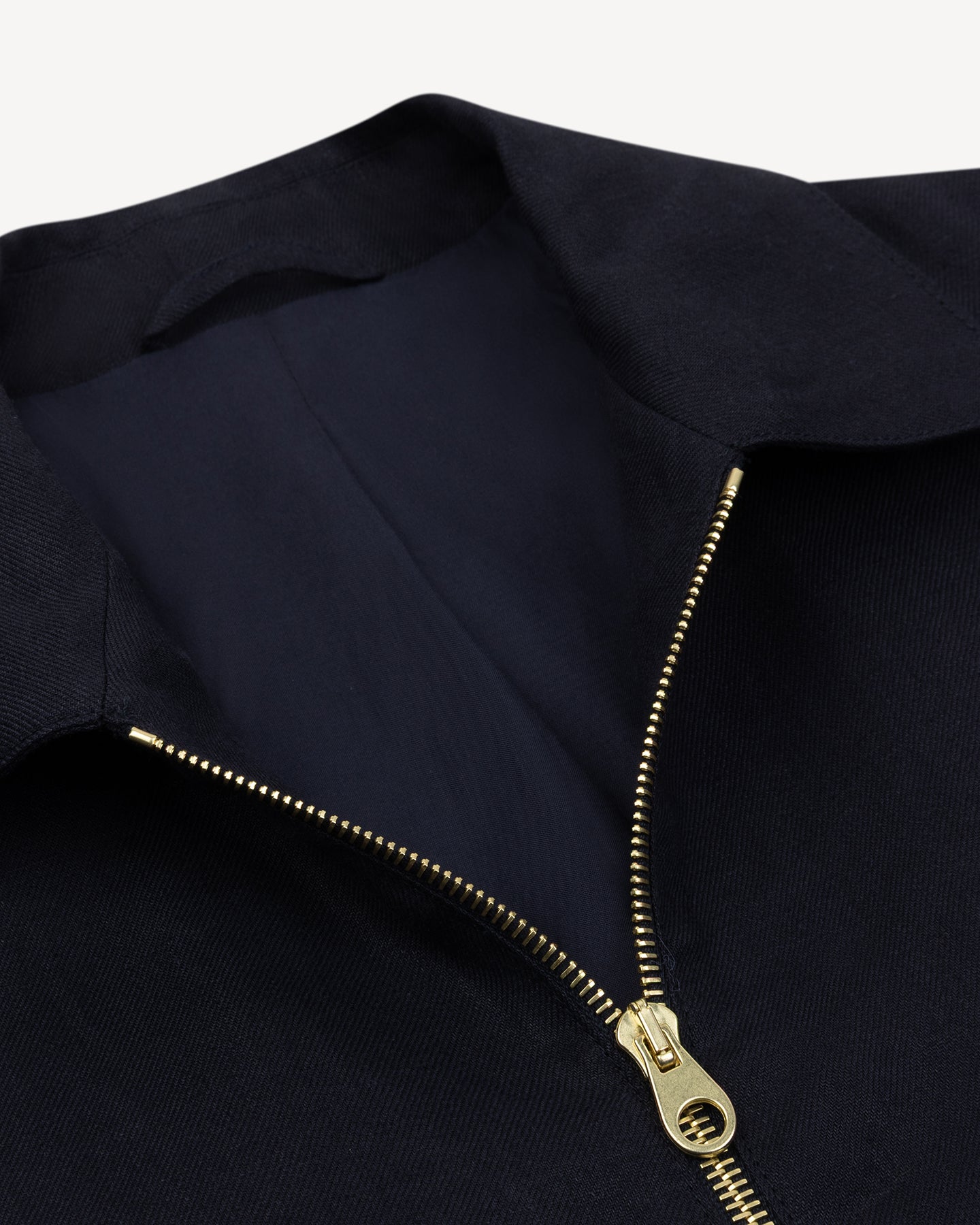 Navy flight jacket with brass zipper