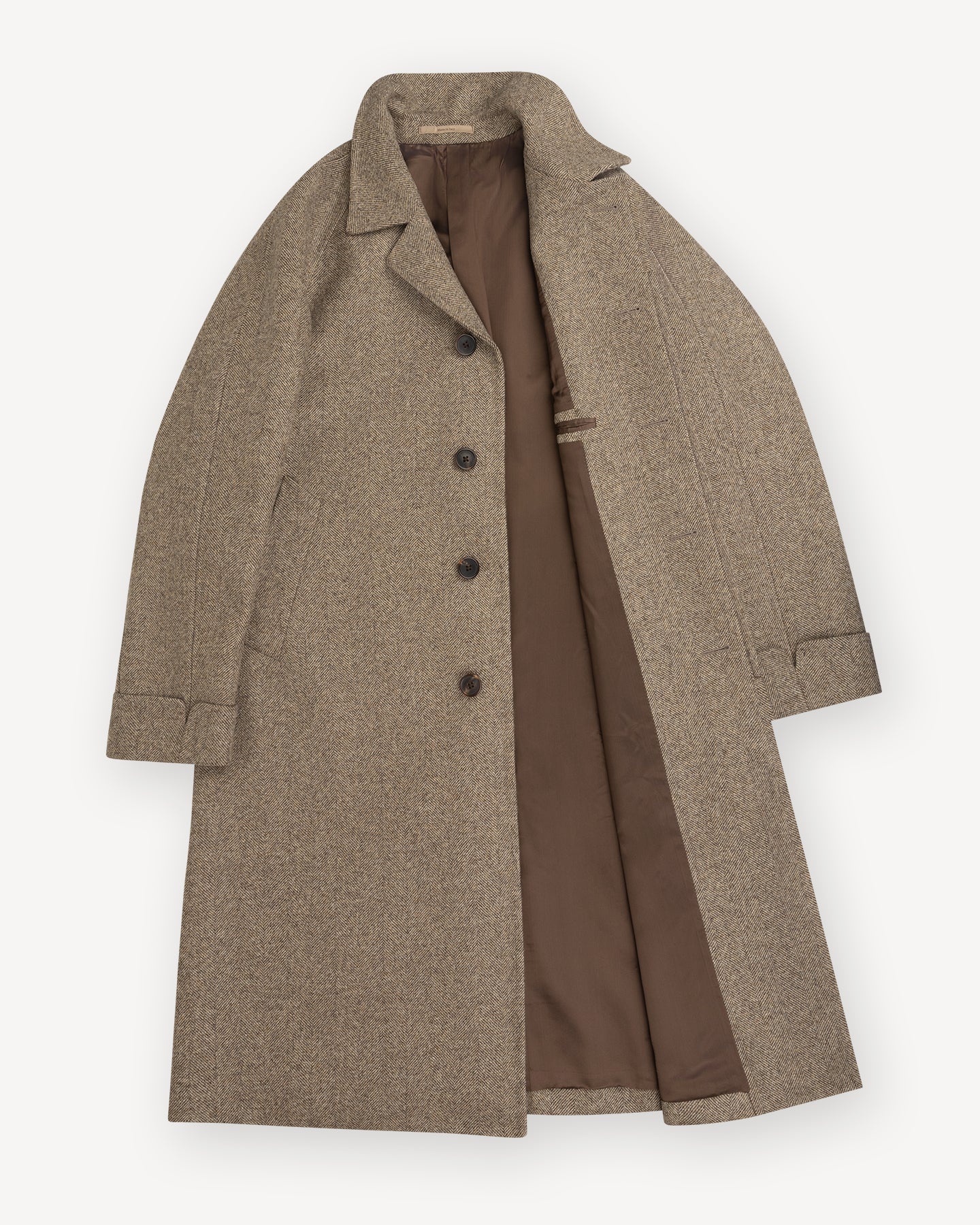 Light Brown Herringbone Raglan Coat with horn buttons