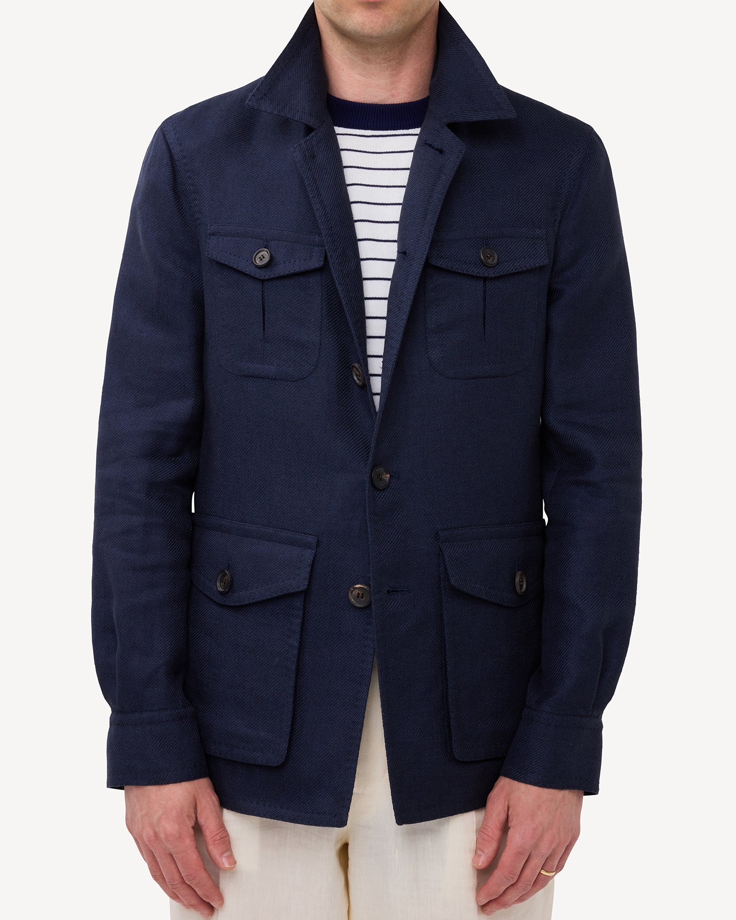Navy Linen Silk Cotton Safari Jacket