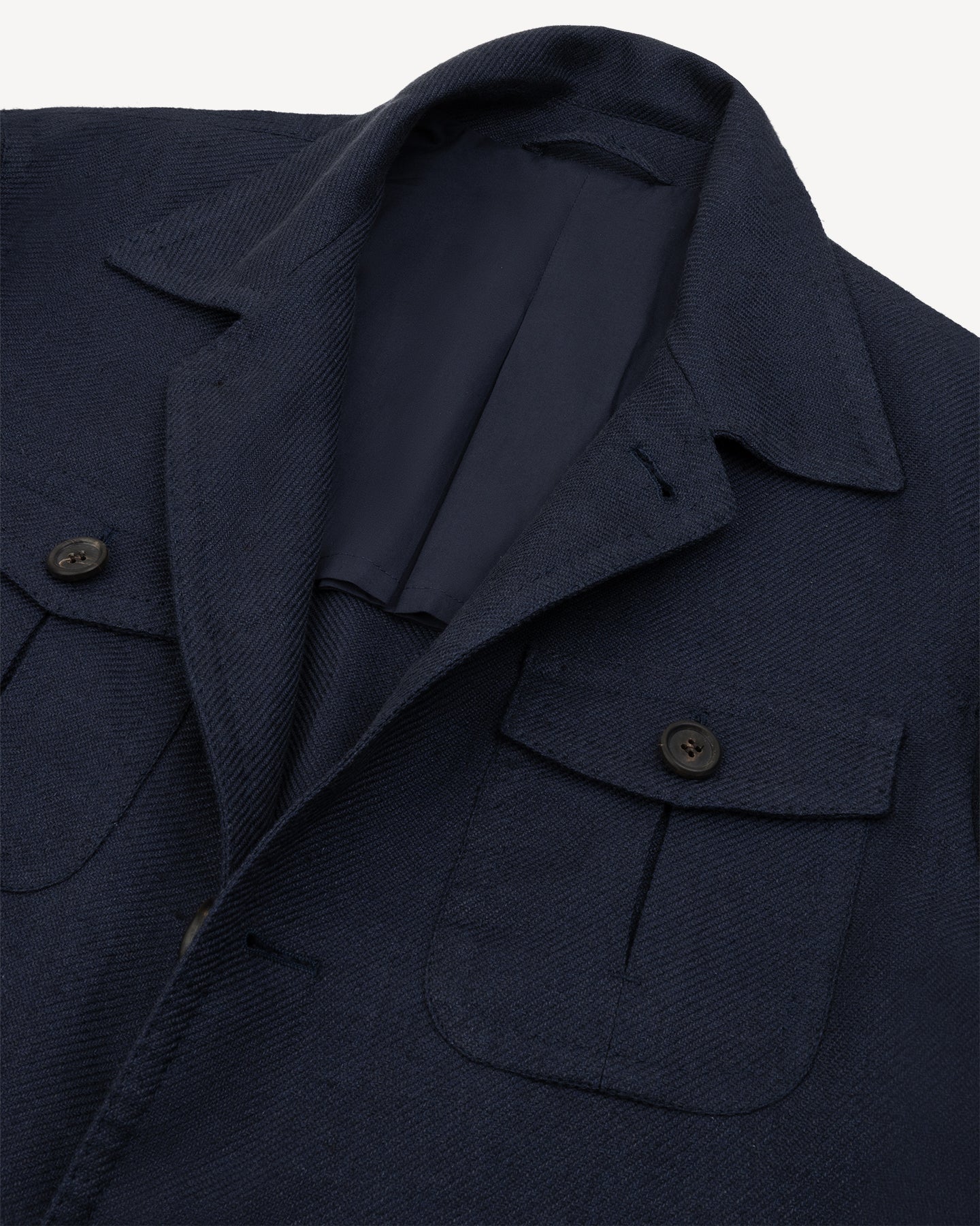 Navy safari jacket with lapel collar roll