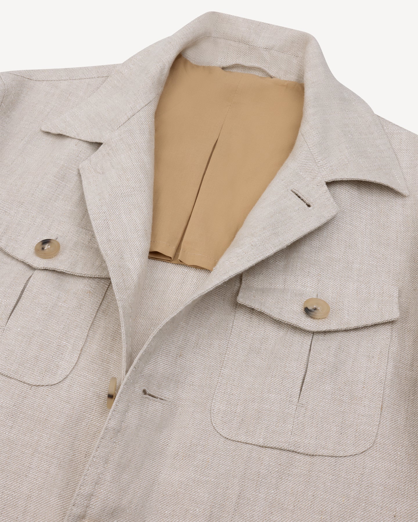 Oatmeal safari jacket with lapel collar roll